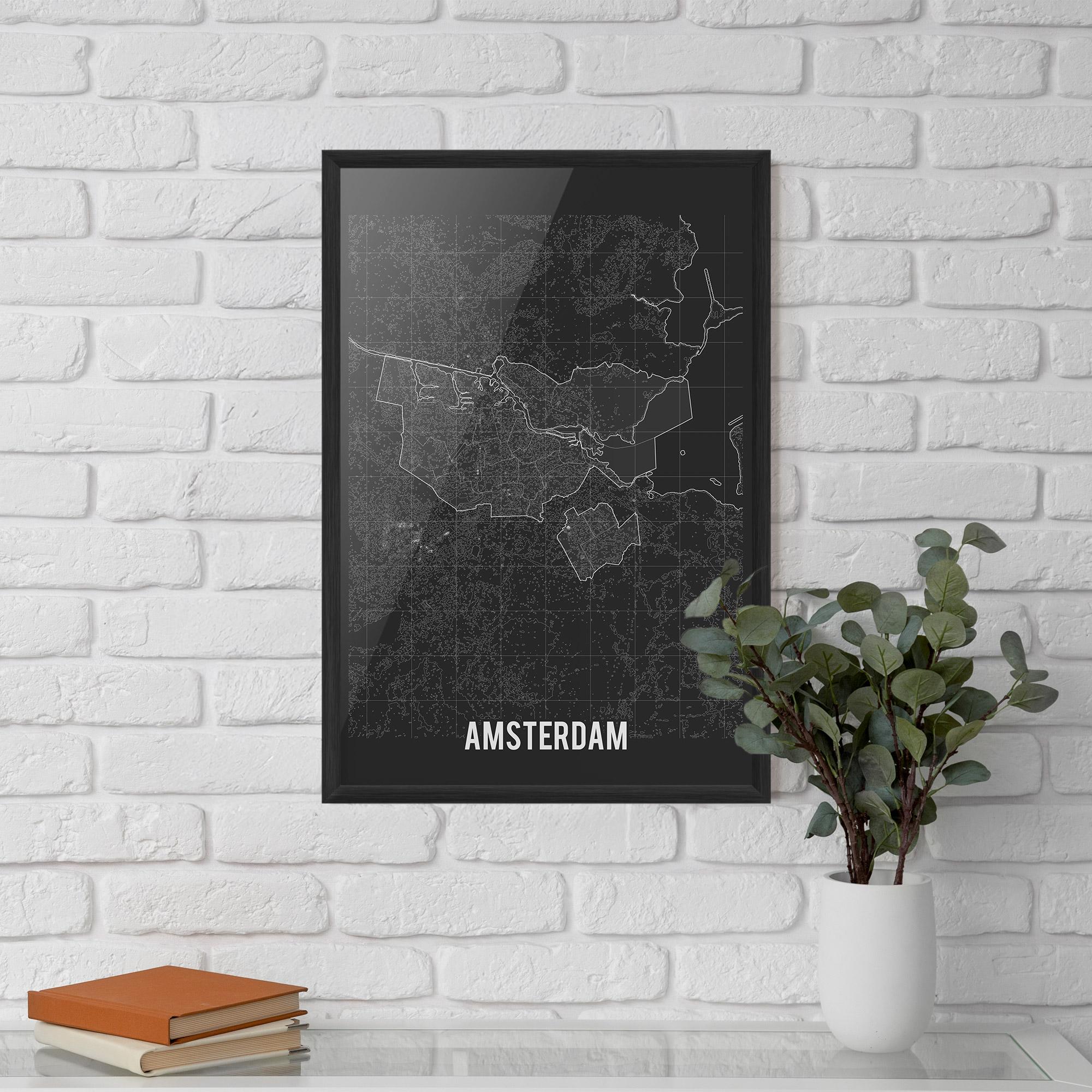 Рамкиран постер Amsterdam Grey Map mockup 5