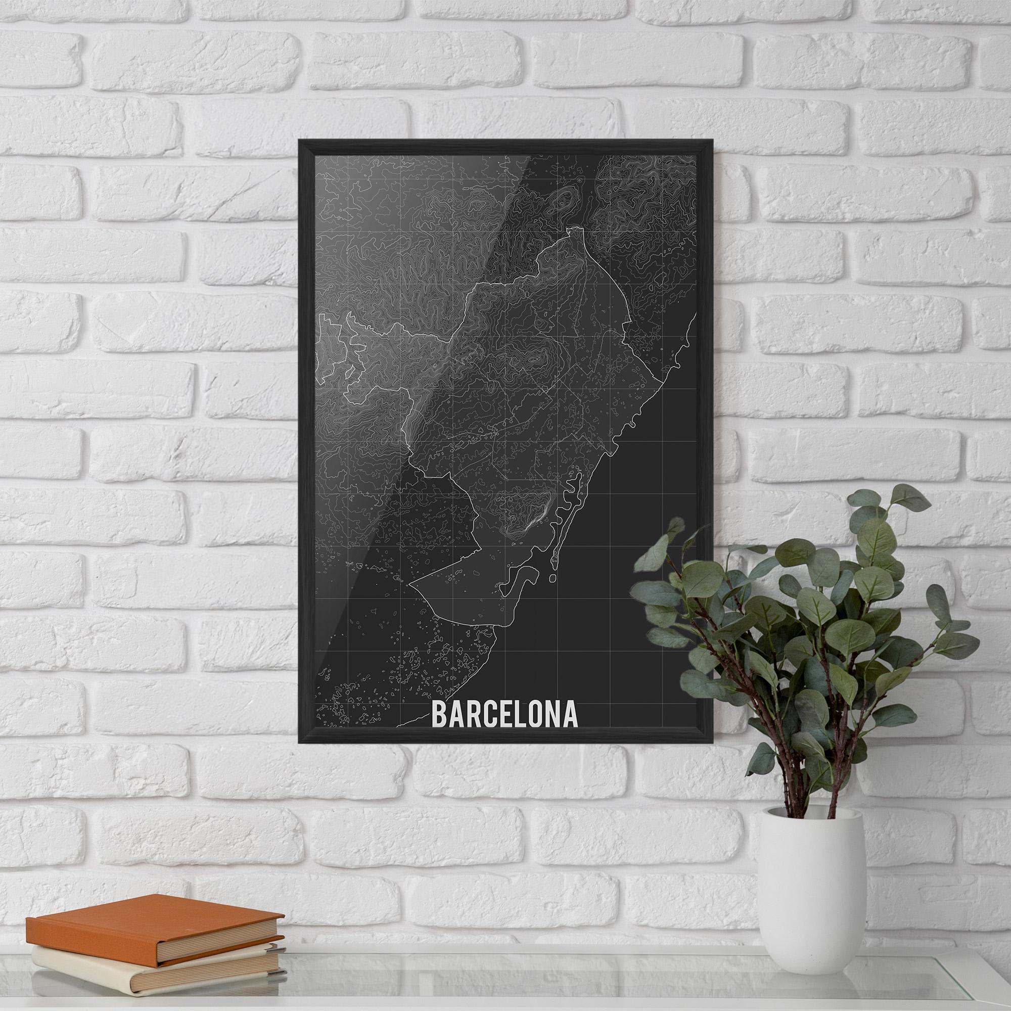 Рамкиран постер Barcelona Grey Map mockup 5