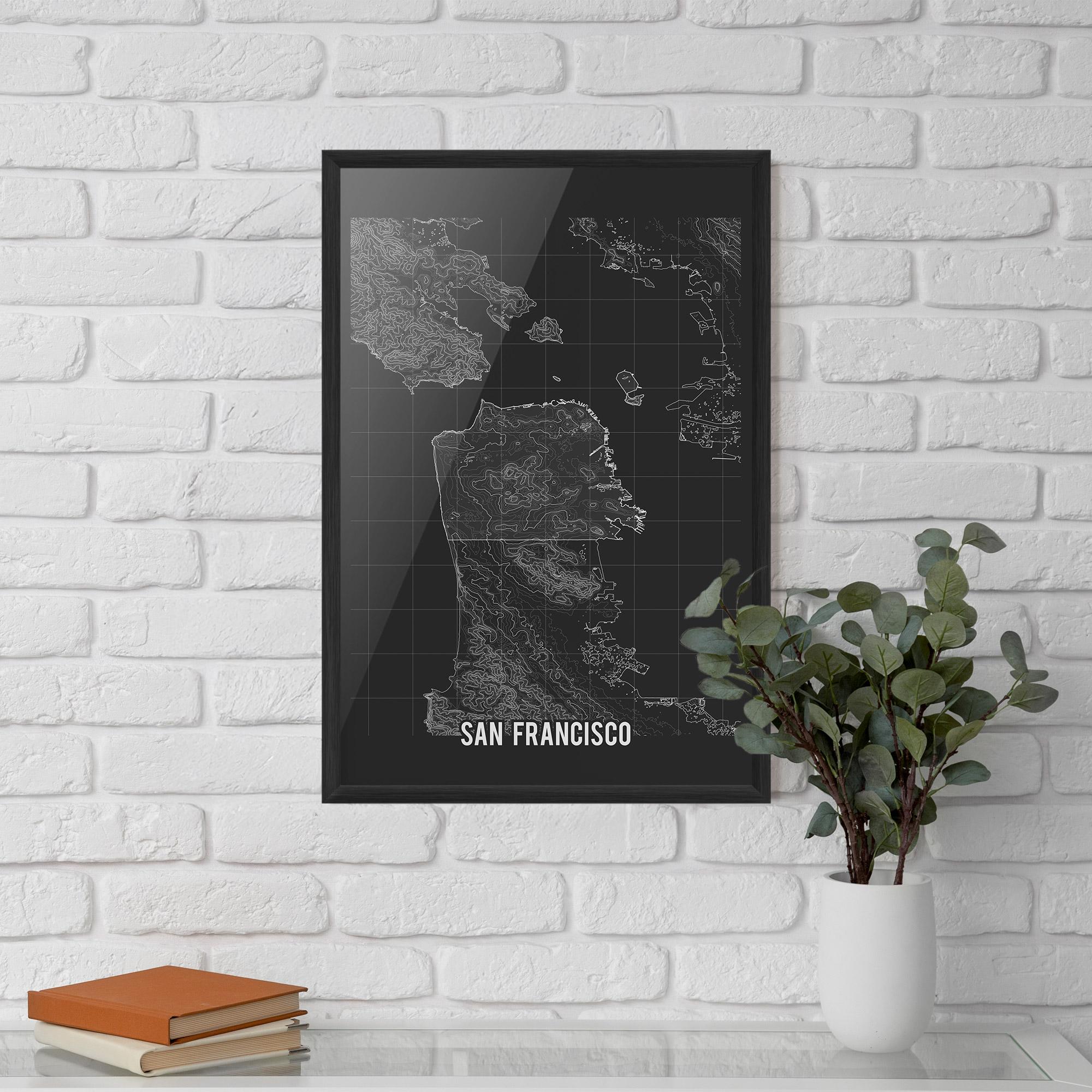 Рамкиран постер San Francisco Grey Map mockup 5