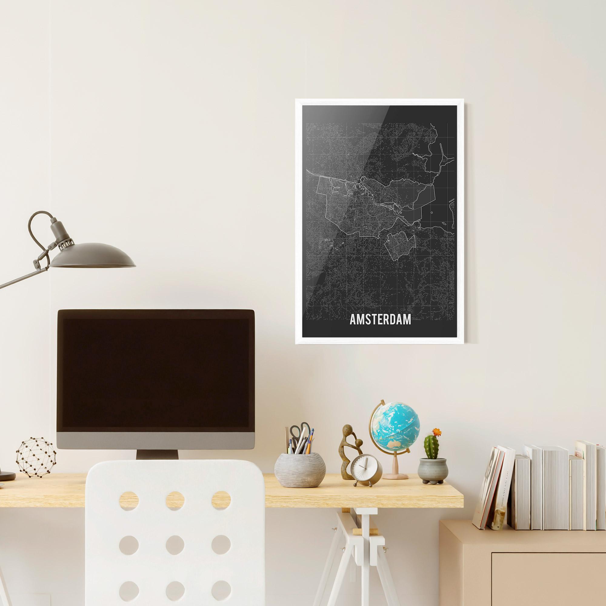 Рамкиран постер Amsterdam Grey Map mockup 6