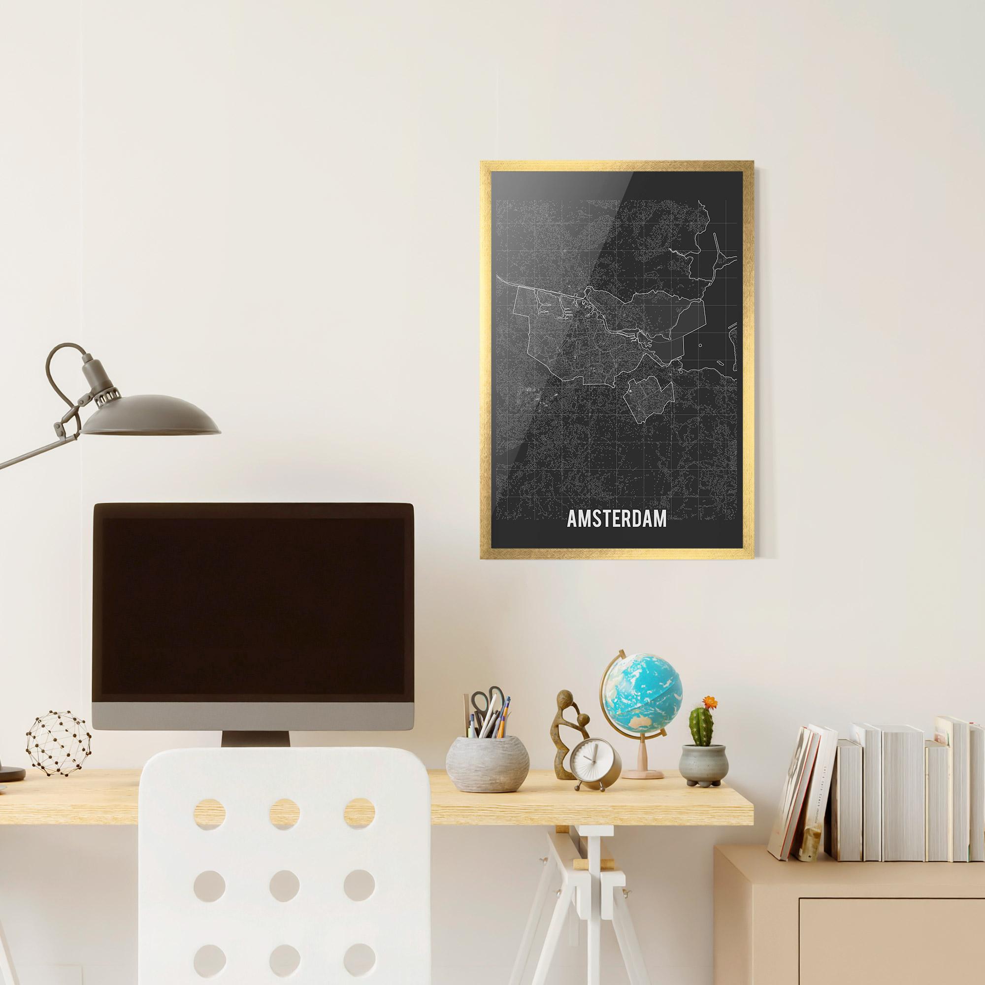 Рамкиран постер Amsterdam Grey Map mockup 6
