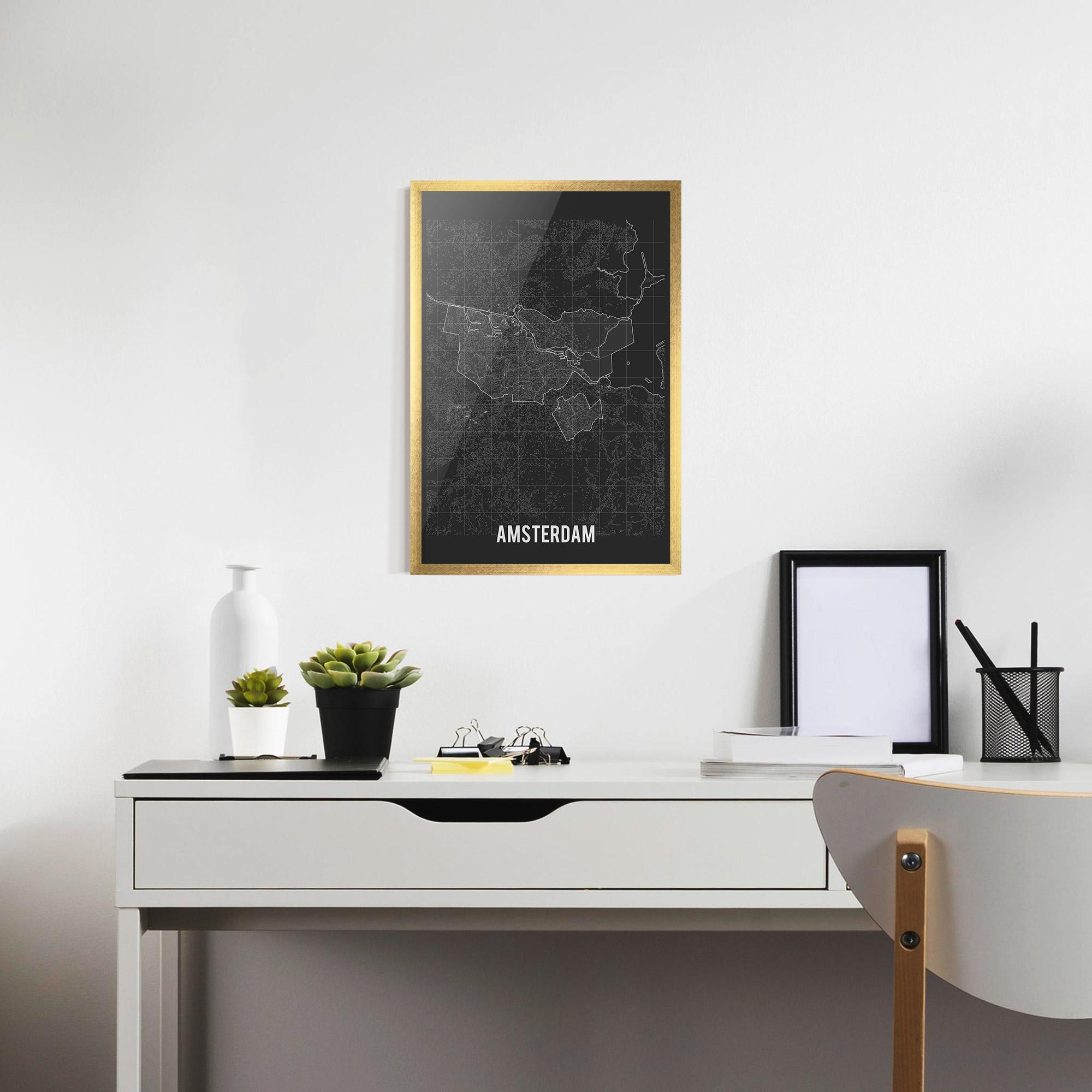Рамкиран постер Amsterdam Grey Map mockup 7