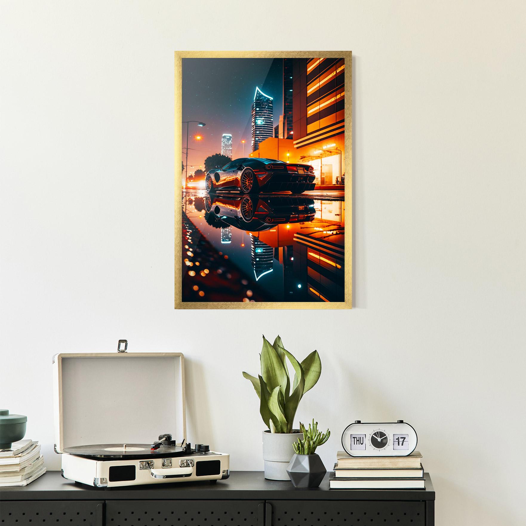 Рамкиран постер Rainy Sport Car mockup 2
