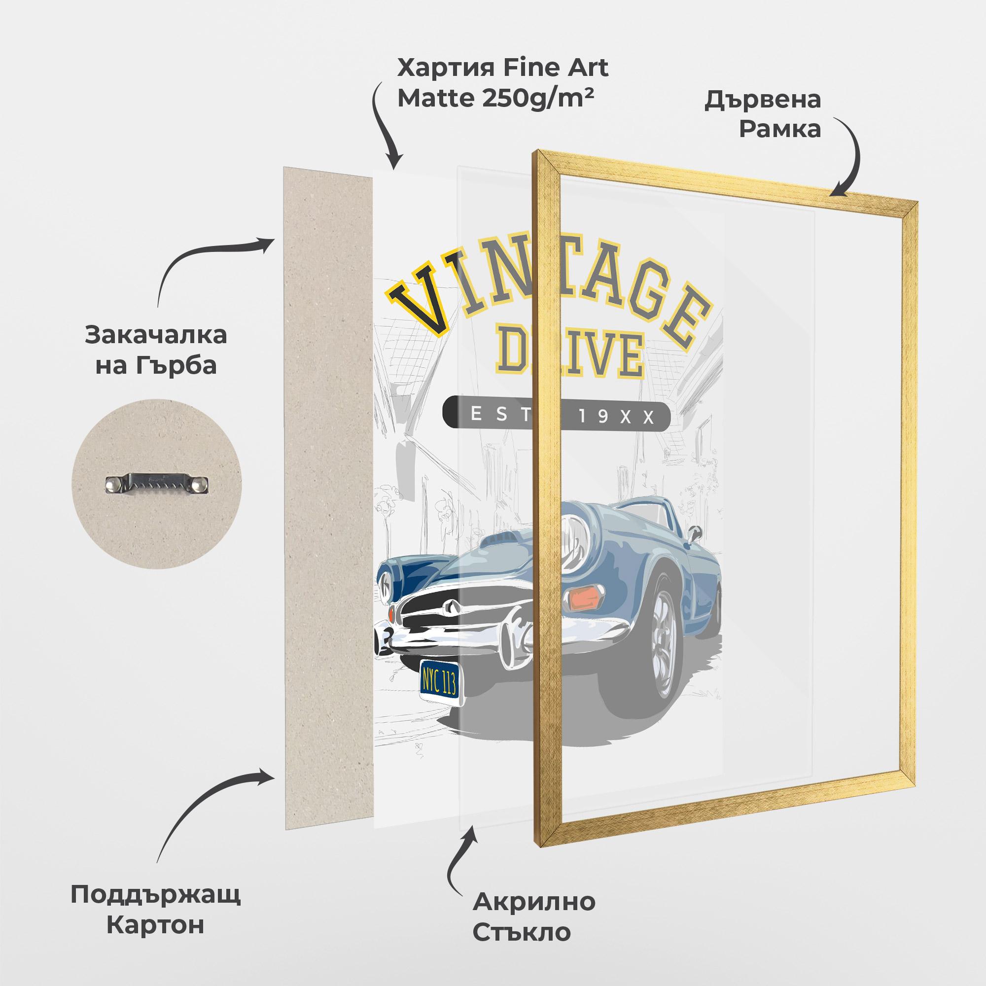 Рамкиран постер Vintage Drive mockup 1