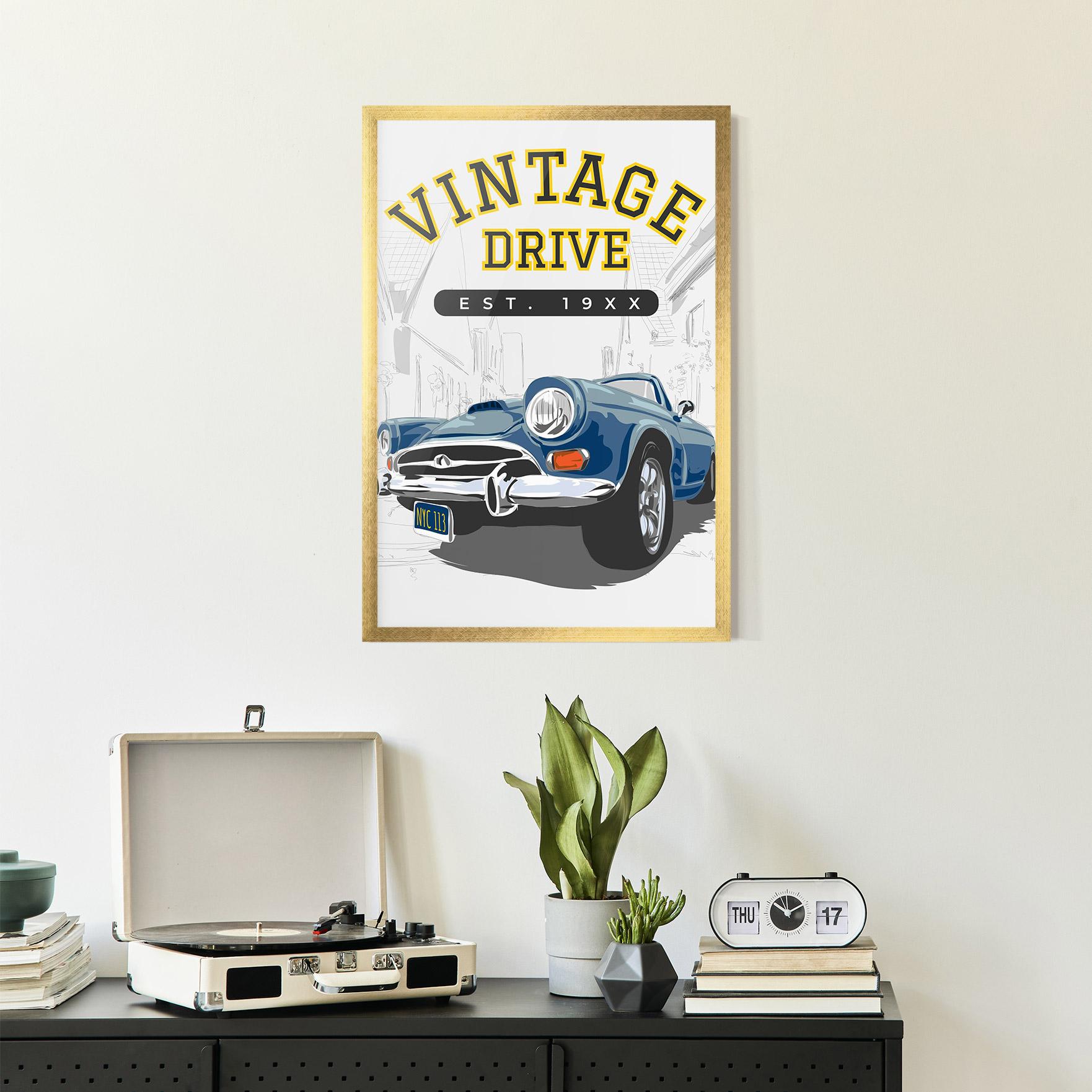 Рамкиран постер Vintage Drive mockup 2