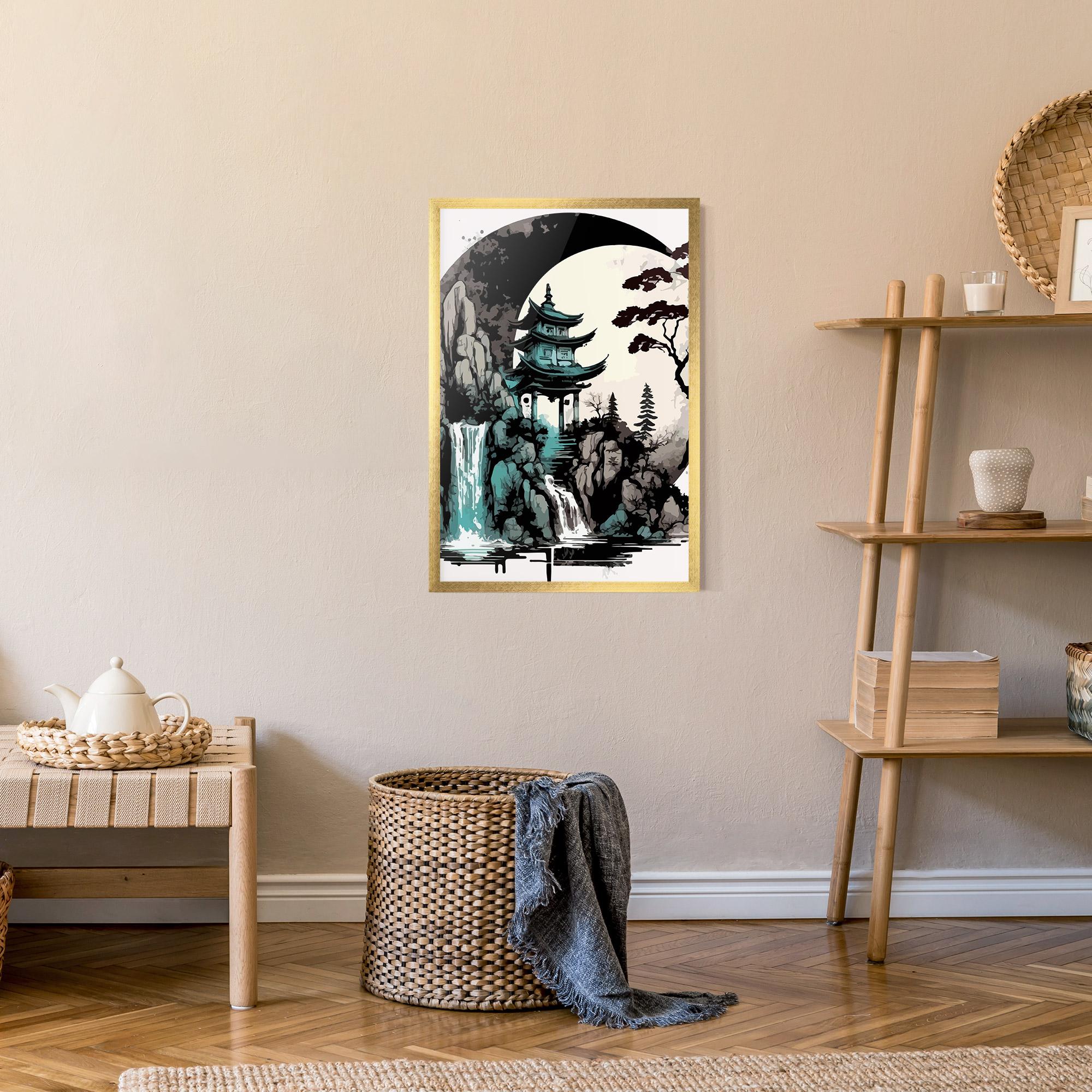 Рамкиран постер Blue Temple Art mockup 9