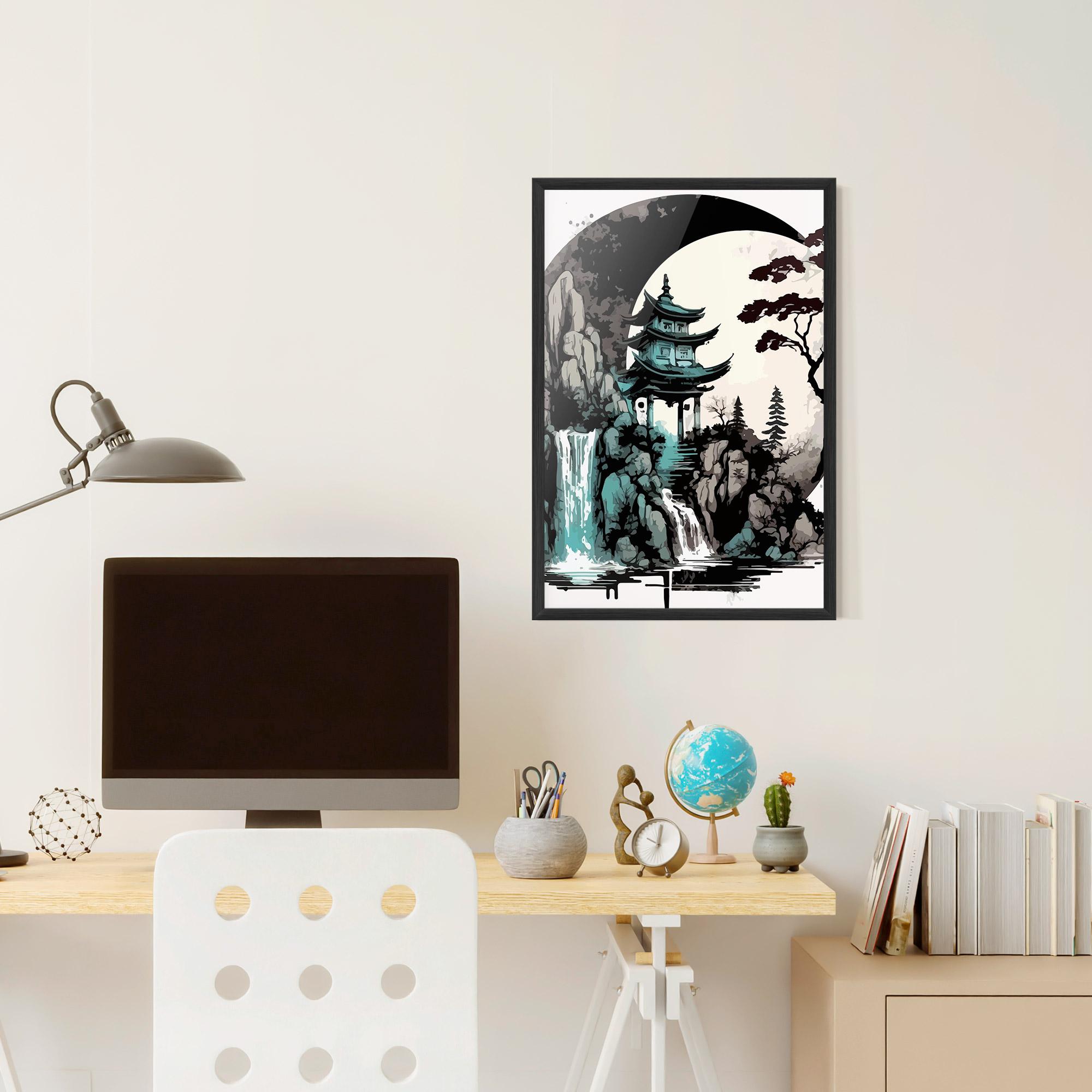 Рамкиран постер Blue Temple Art mockup 6