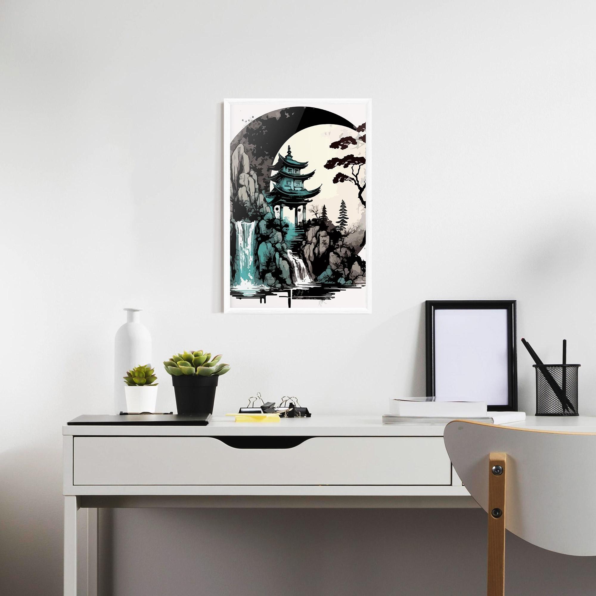 Рамкиран постер Blue Temple Art mockup 7