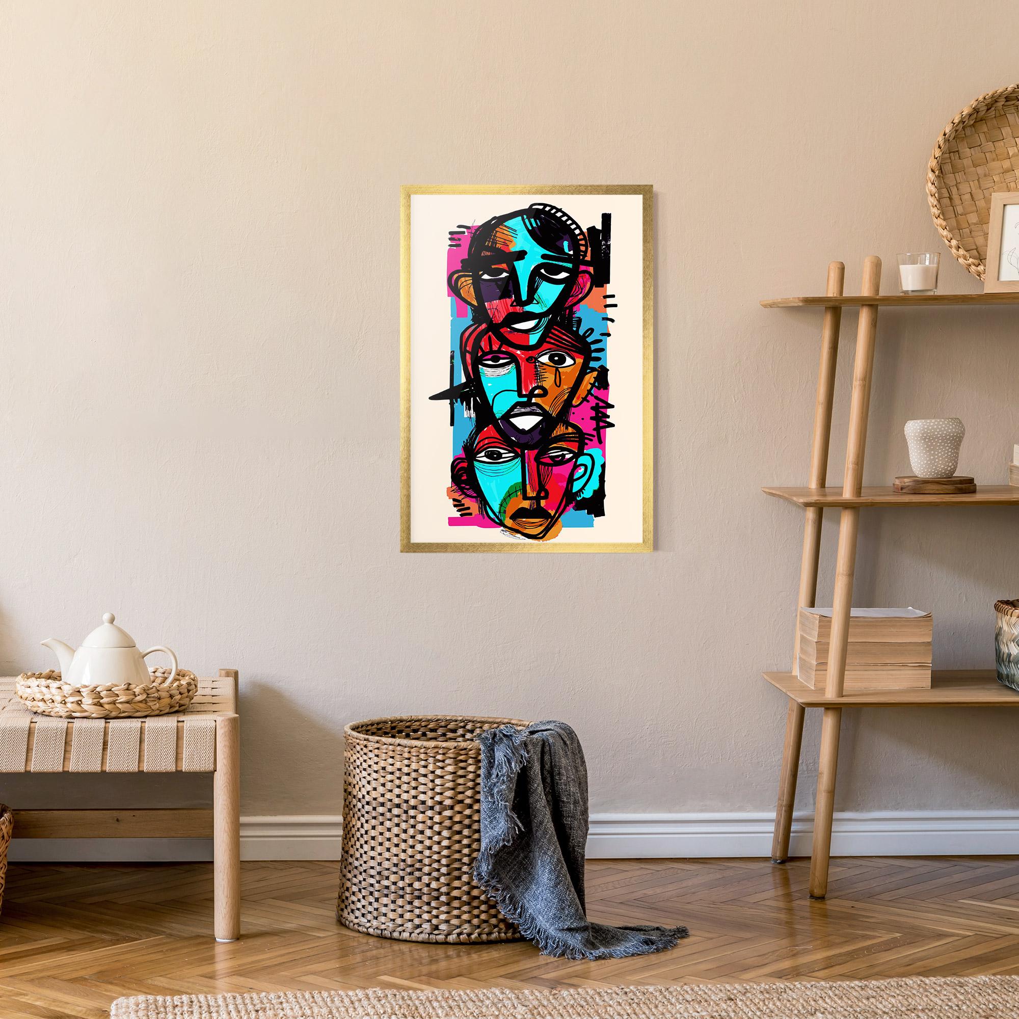 Рамкиран постер Blue Orange Faces mockup 9