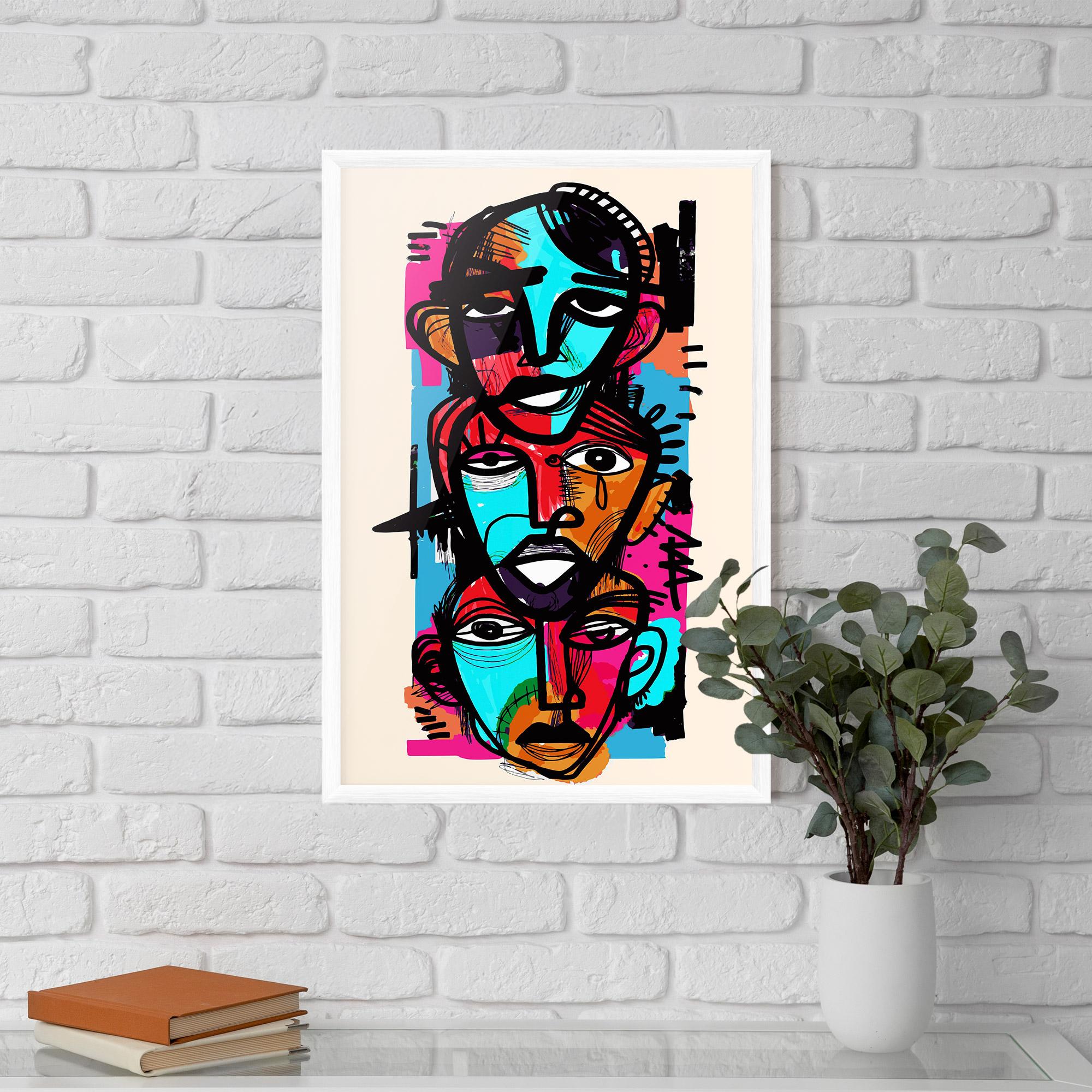 Рамкиран постер Blue Orange Faces mockup 5