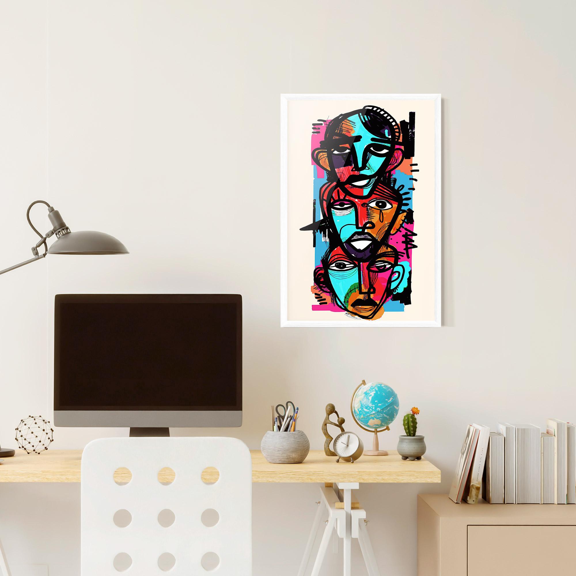 Рамкиран постер Blue Orange Faces mockup 6