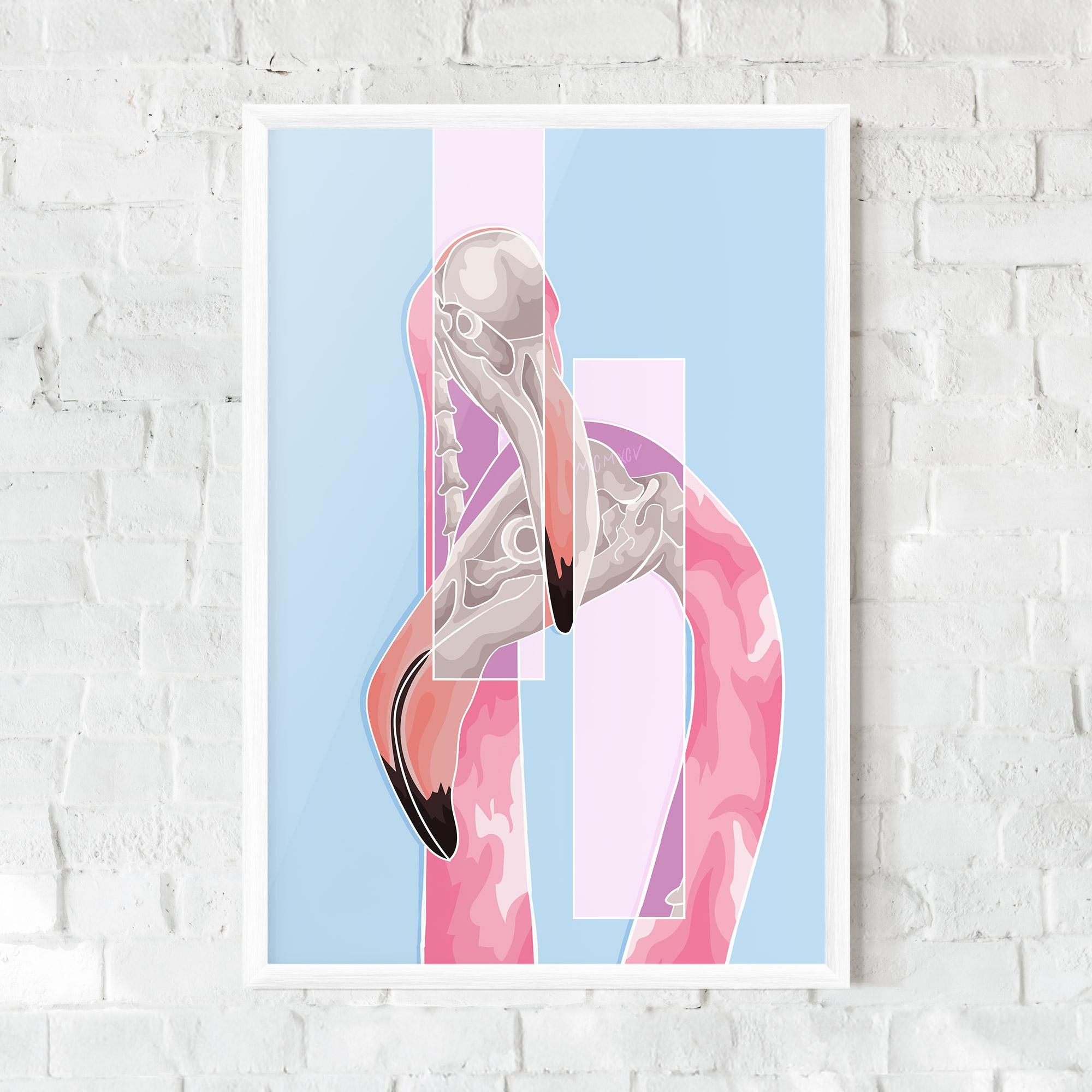 Рамкиран постер Pink Skull Flamingo mockup 0