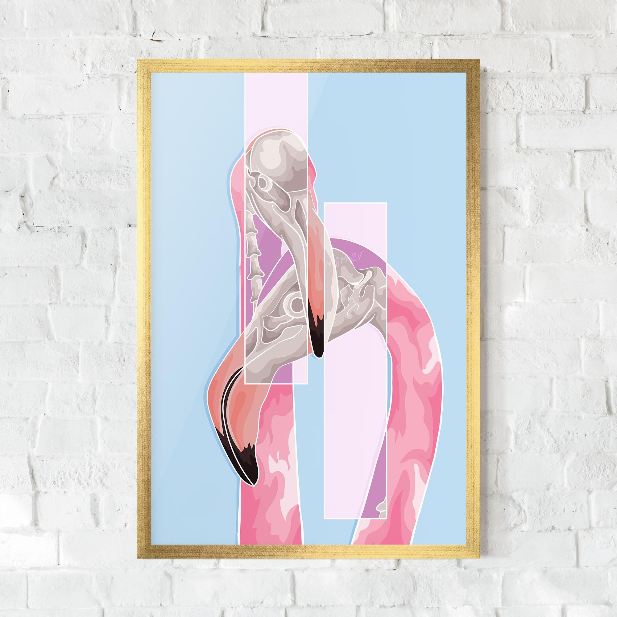Рамкиран постер Pink Skull Flamingo mockup 0