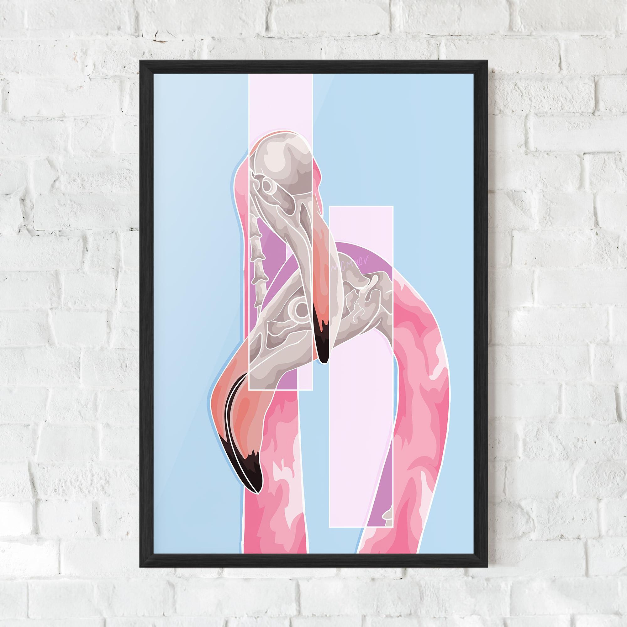 Рамкиран постер Pink Skull Flamingo mockup 0