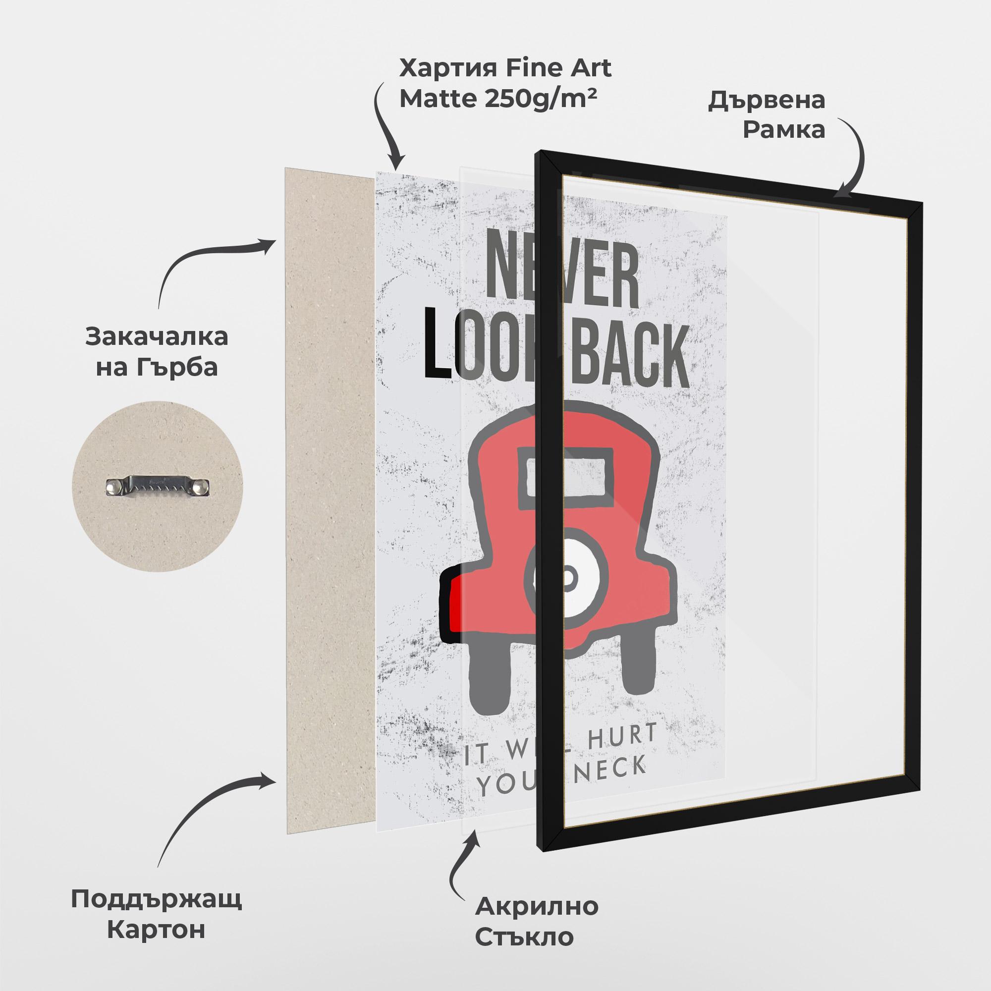 Рамкиран постер Never Look Back mockup 1