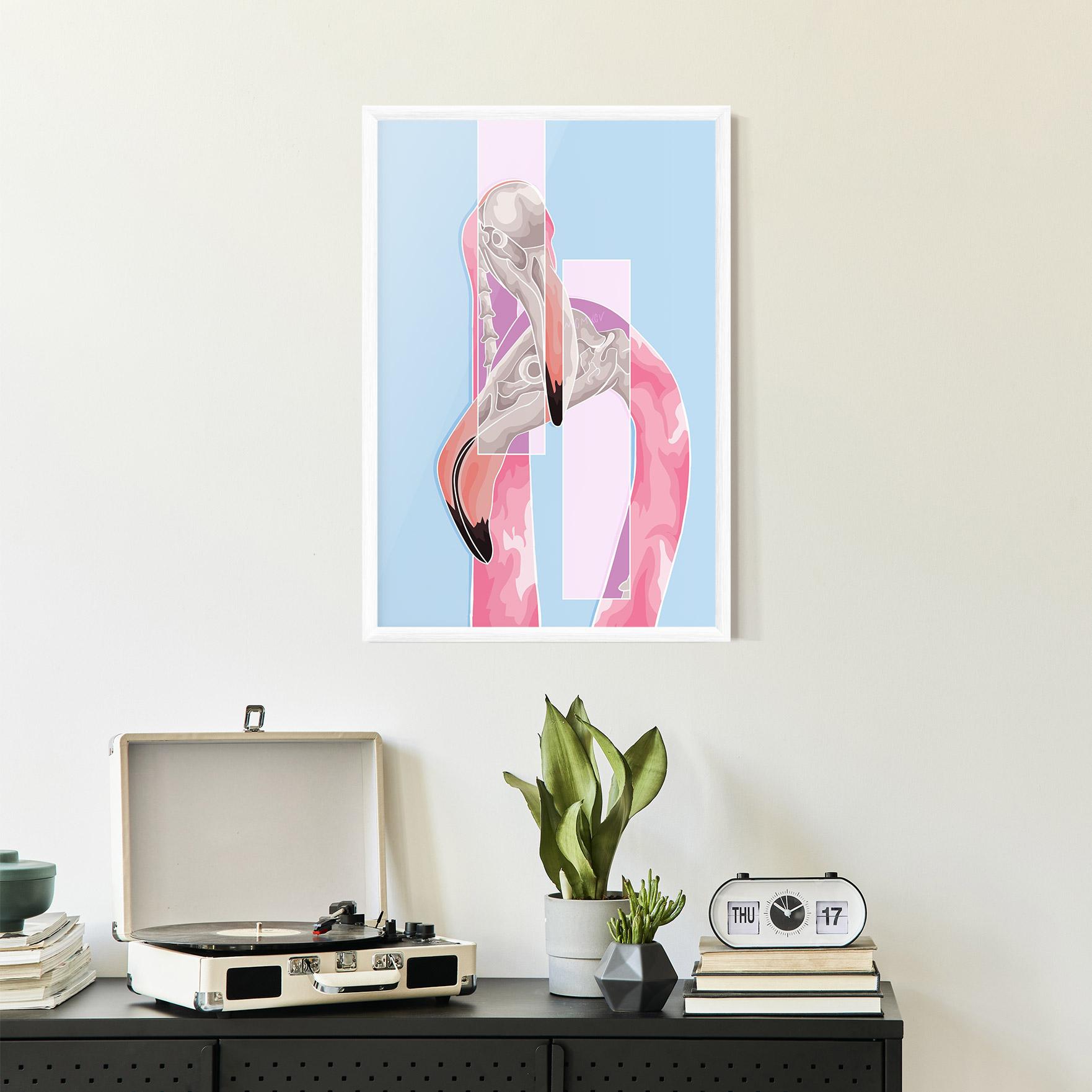 Рамкиран постер Pink Skull Flamingo mockup 2