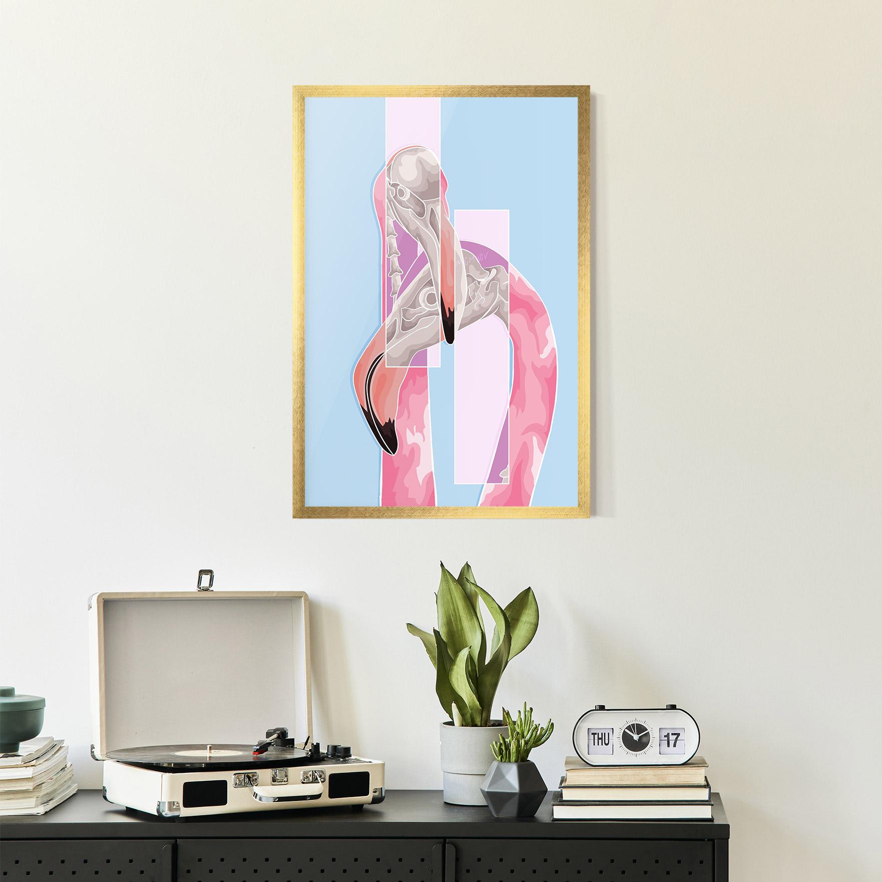 Рамкиран постер Pink Skull Flamingo mockup 2