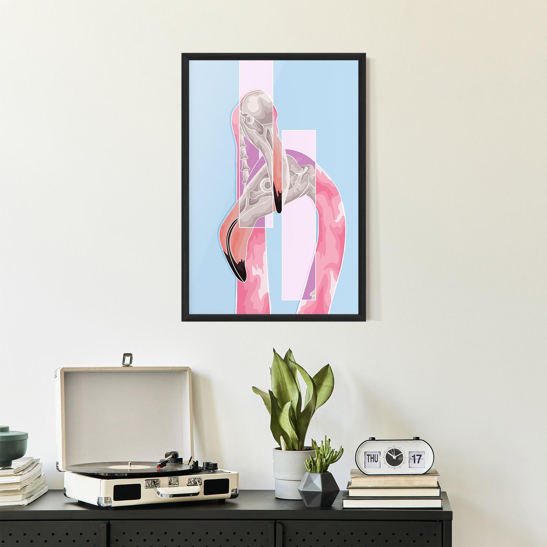 Рамкиран постер Pink Skull Flamingo mockup 2