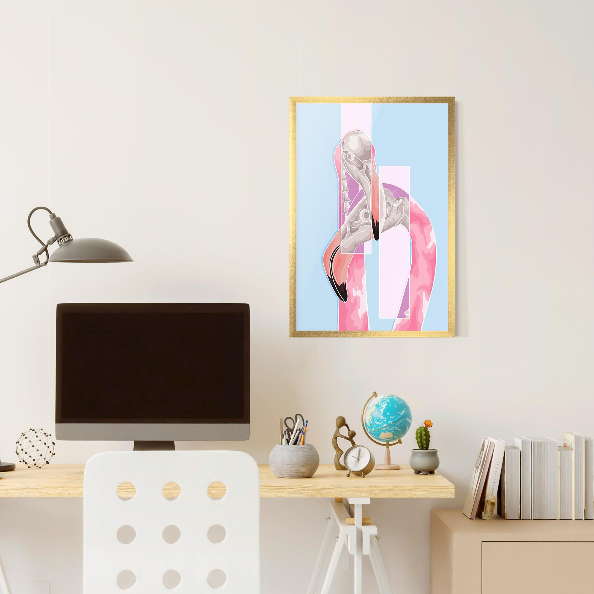 Рамкиран постер Pink Skull Flamingo mockup 6