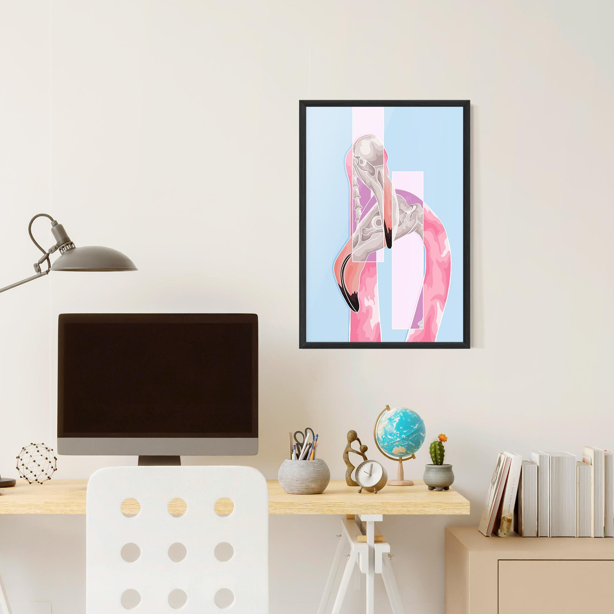 Рамкиран постер Pink Skull Flamingo mockup 6