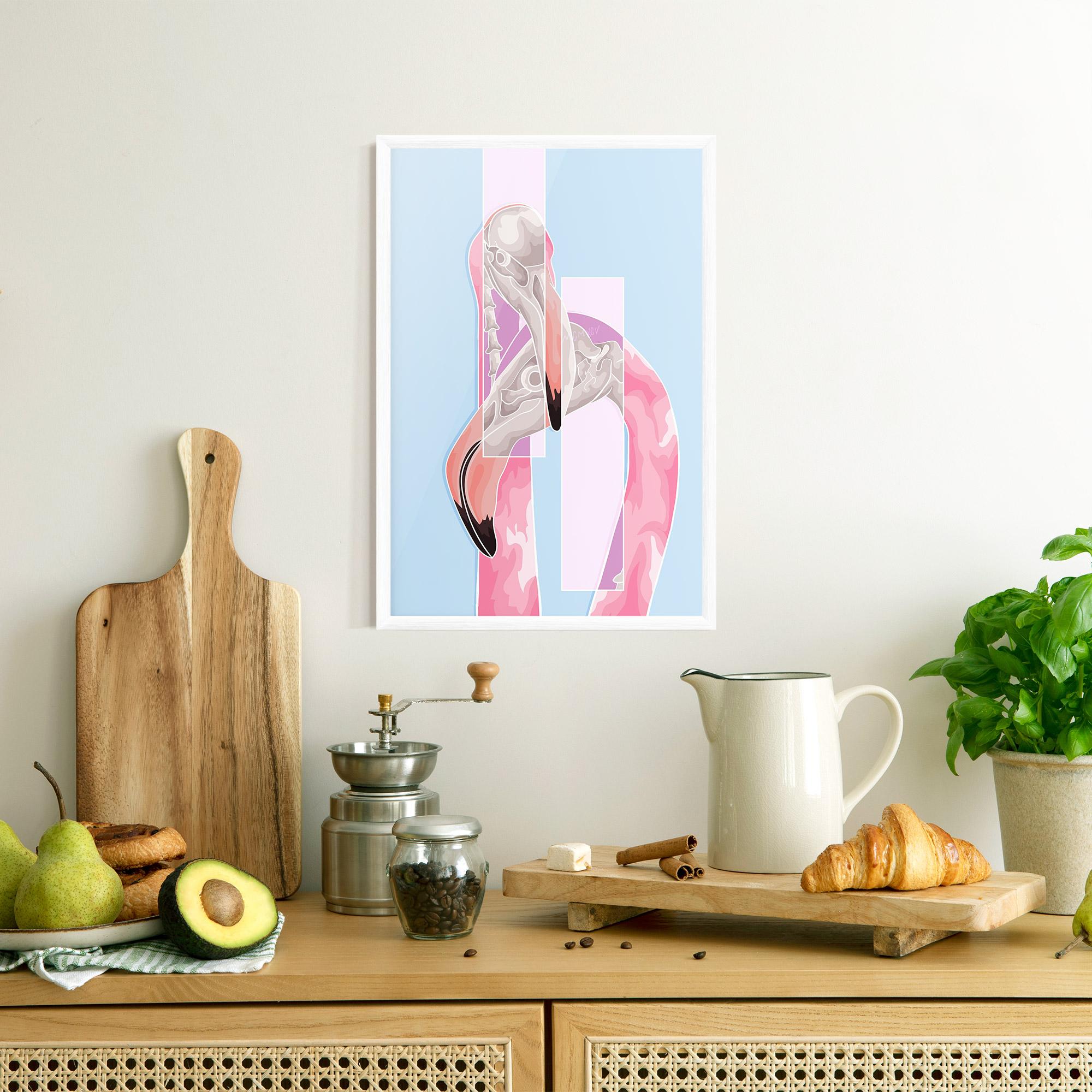 Рамкиран постер Pink Skull Flamingo mockup 8