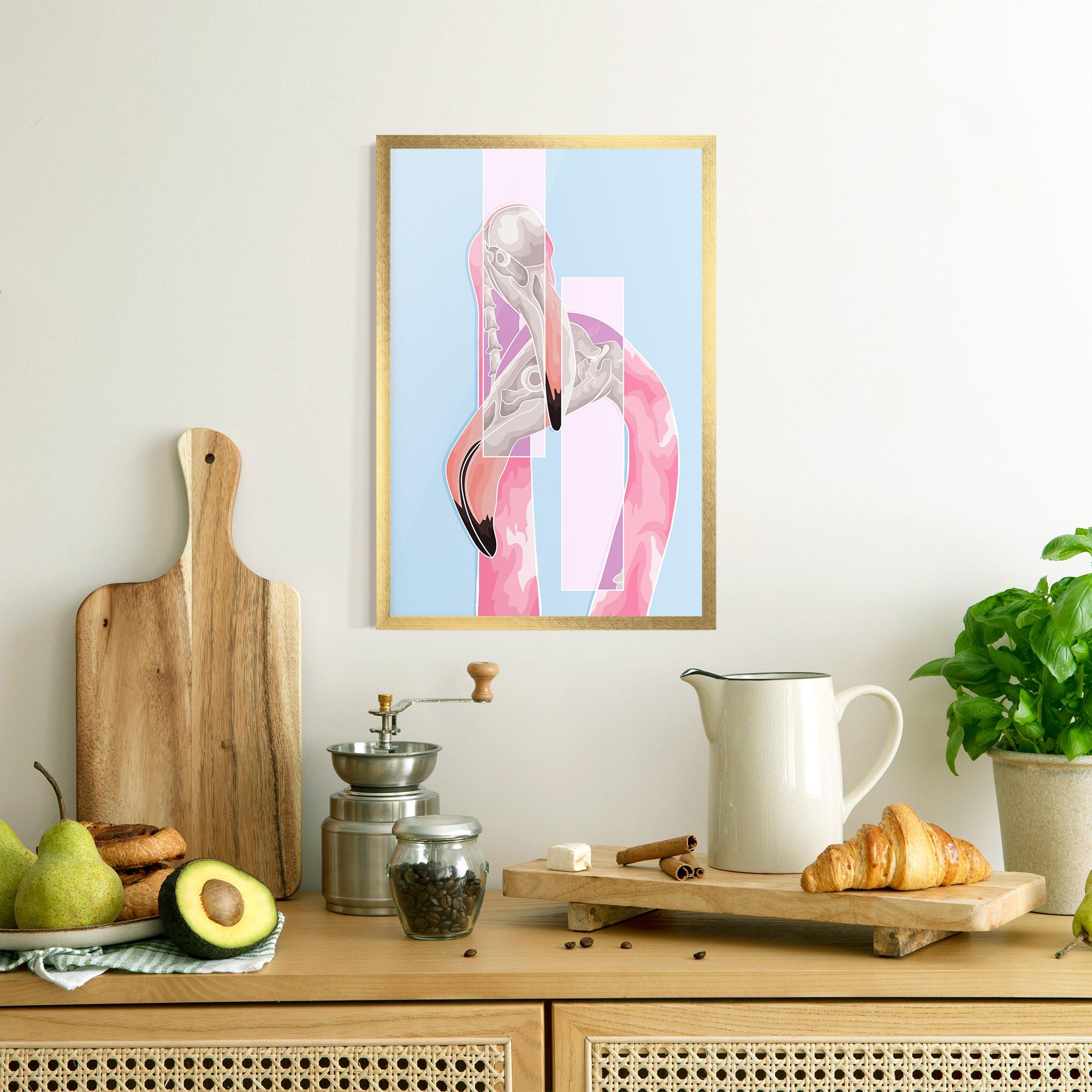 Рамкиран постер Pink Skull Flamingo mockup 8