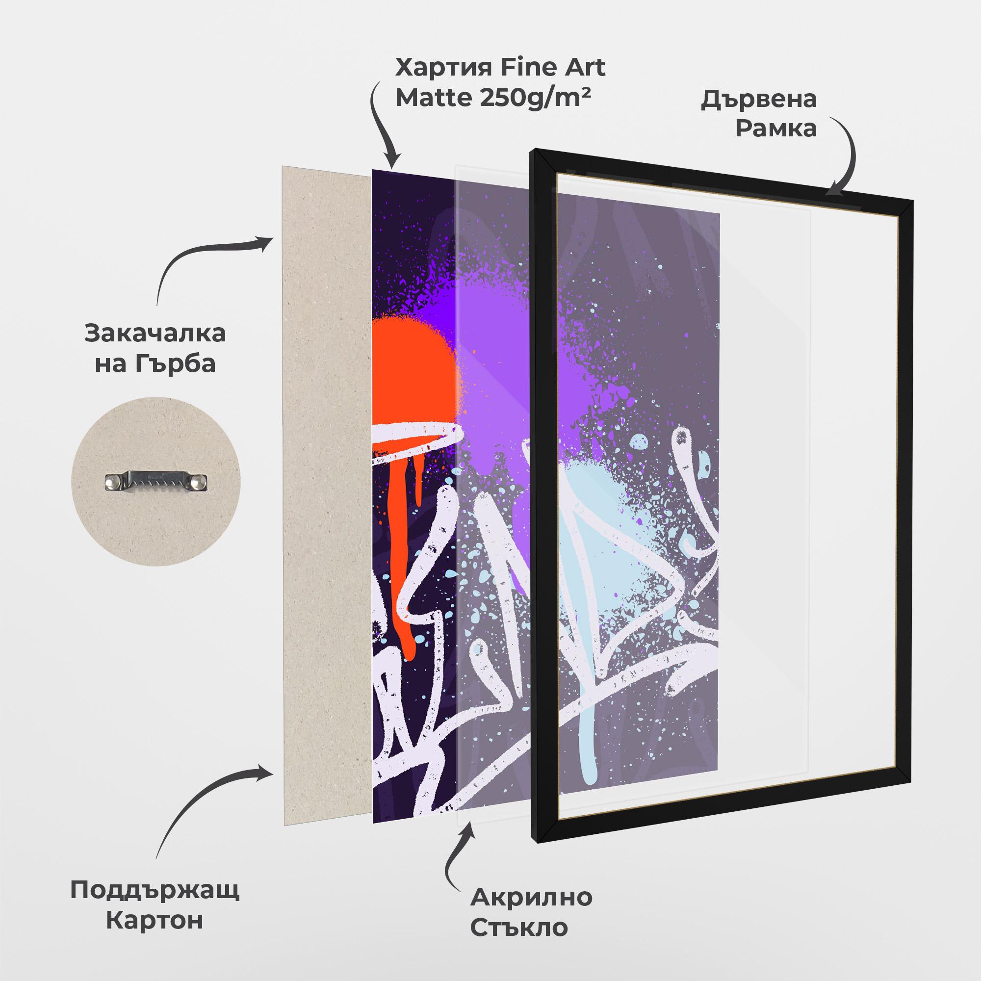 Рамкиран постер Purple Blue Graffiti mockup 1