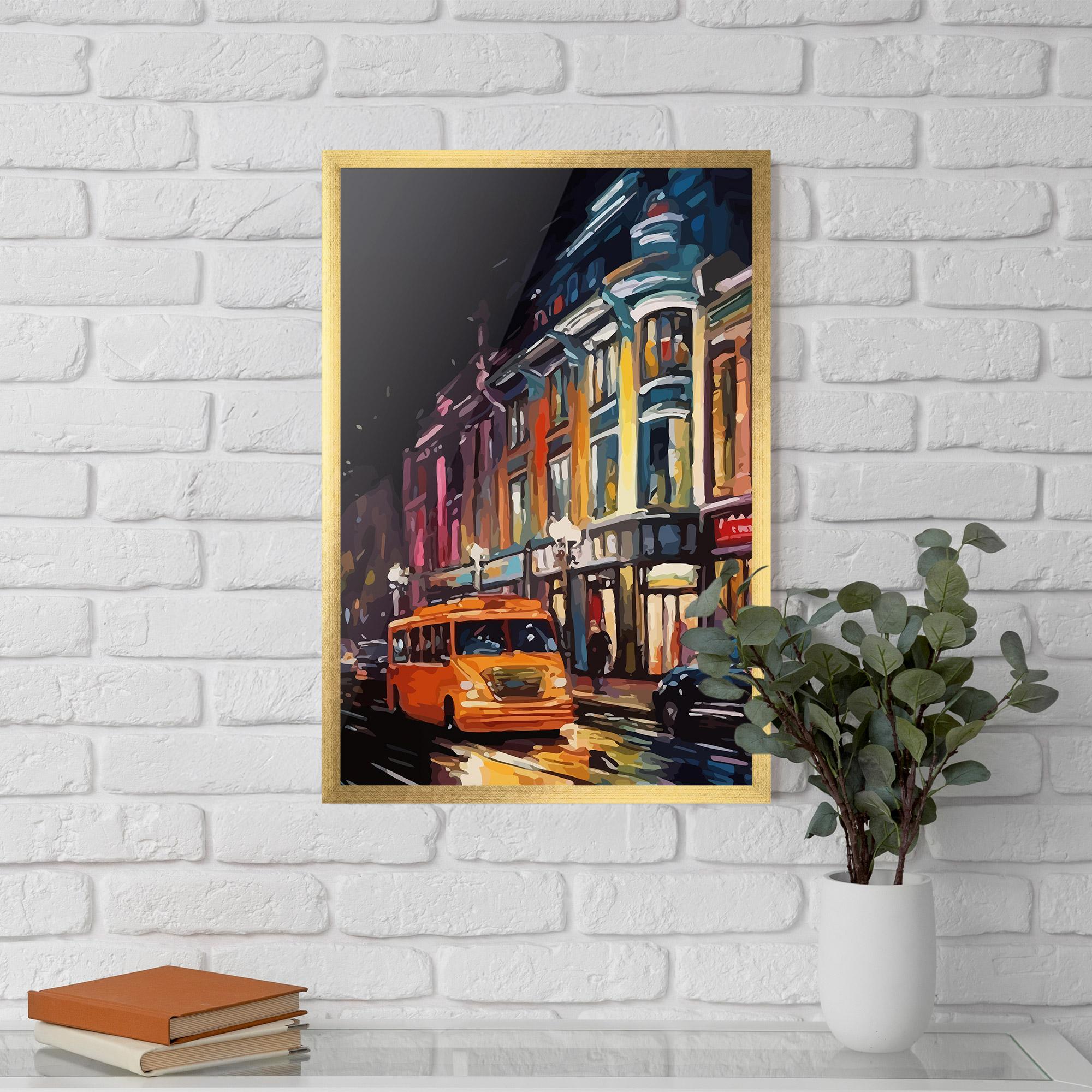 Рамкиран постер Yellow Car City Art mockup 5