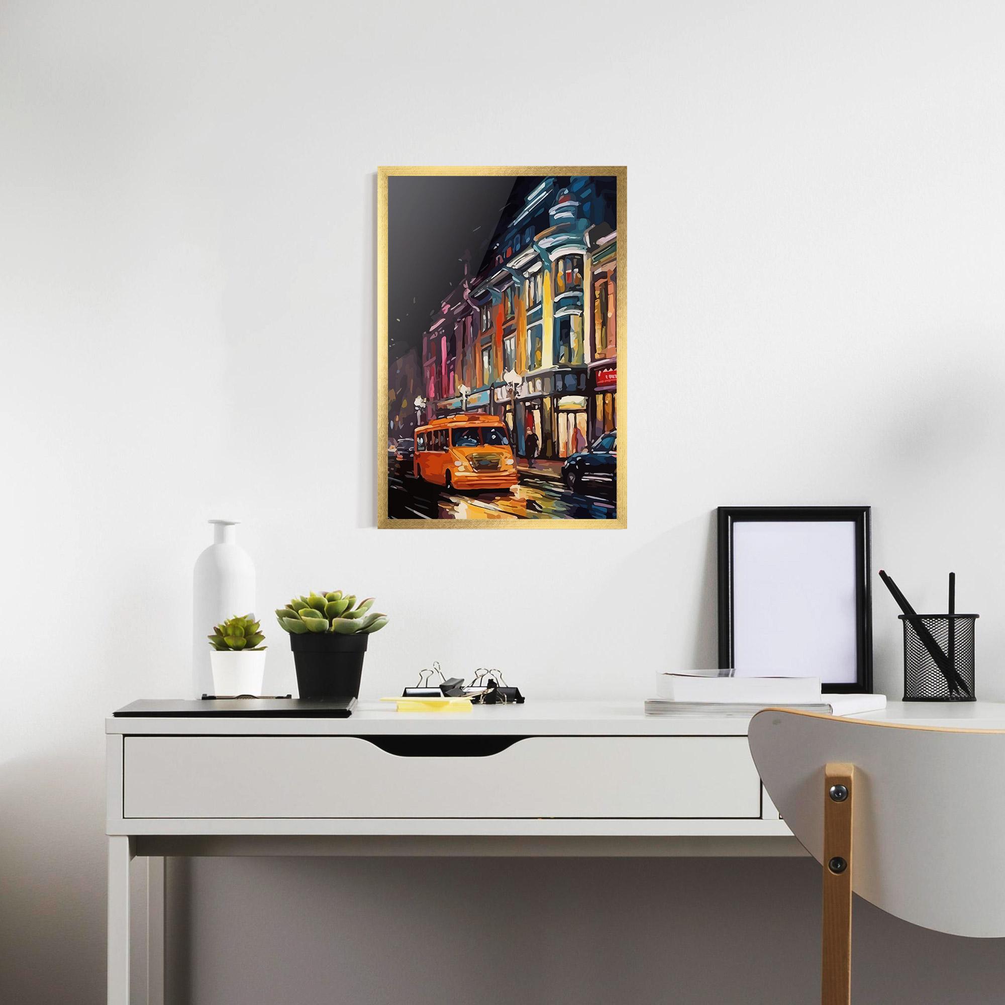 Рамкиран постер Yellow Car City Art mockup 7