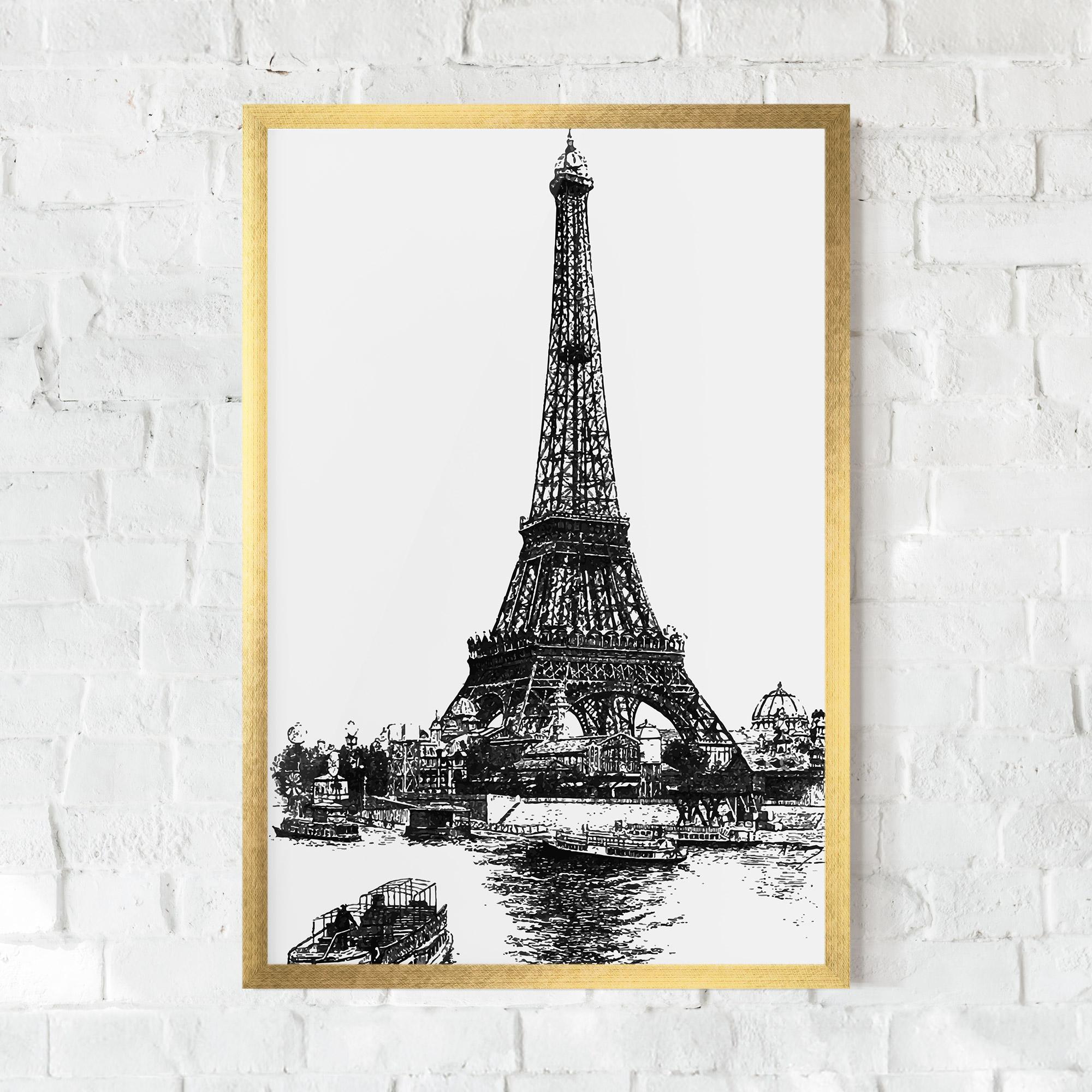 Рамкиран постер Eiffel Tower Drawing mockup 0