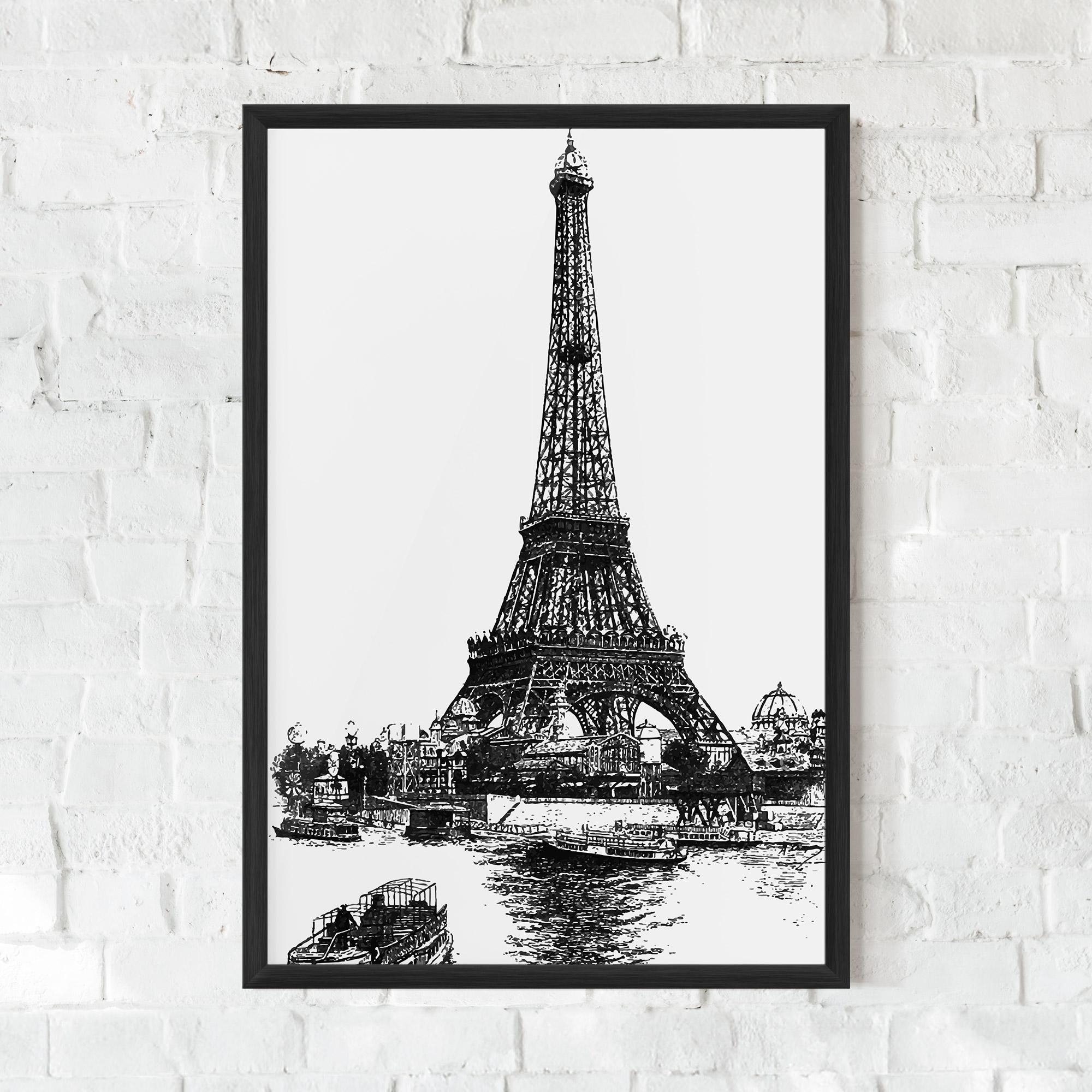Рамкиран постер Eiffel Tower Drawing mockup 0
