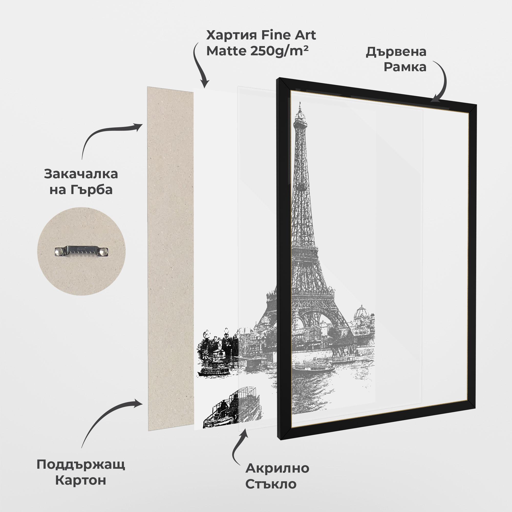 Рамкиран постер Eiffel Tower Drawing mockup 1