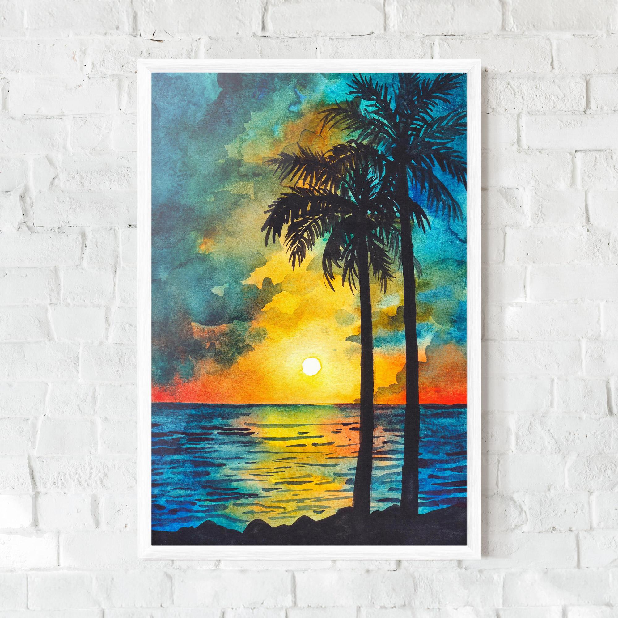 Рамкиран постер Sunset Landscape Watercolor mockup 0