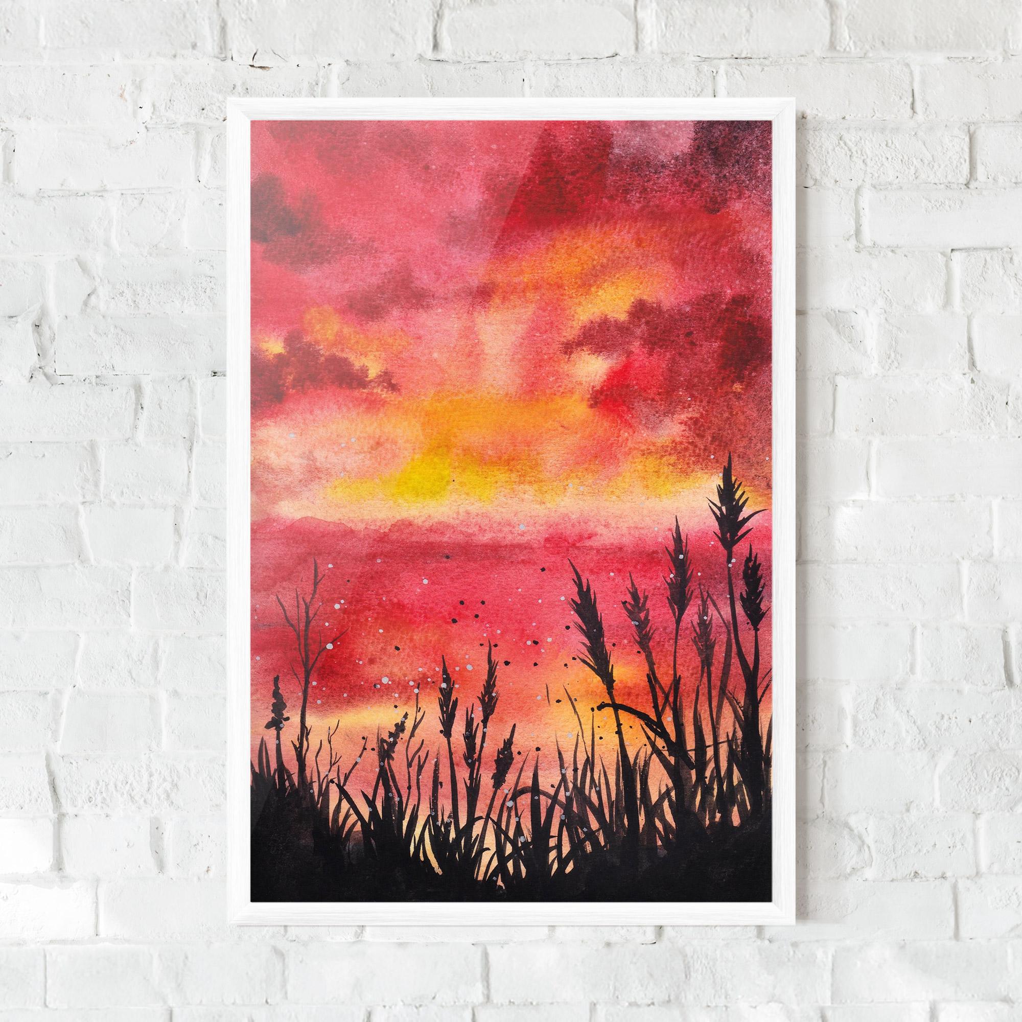 Рамкиран постер Watercolor Pink Sunset Painting mockup 0