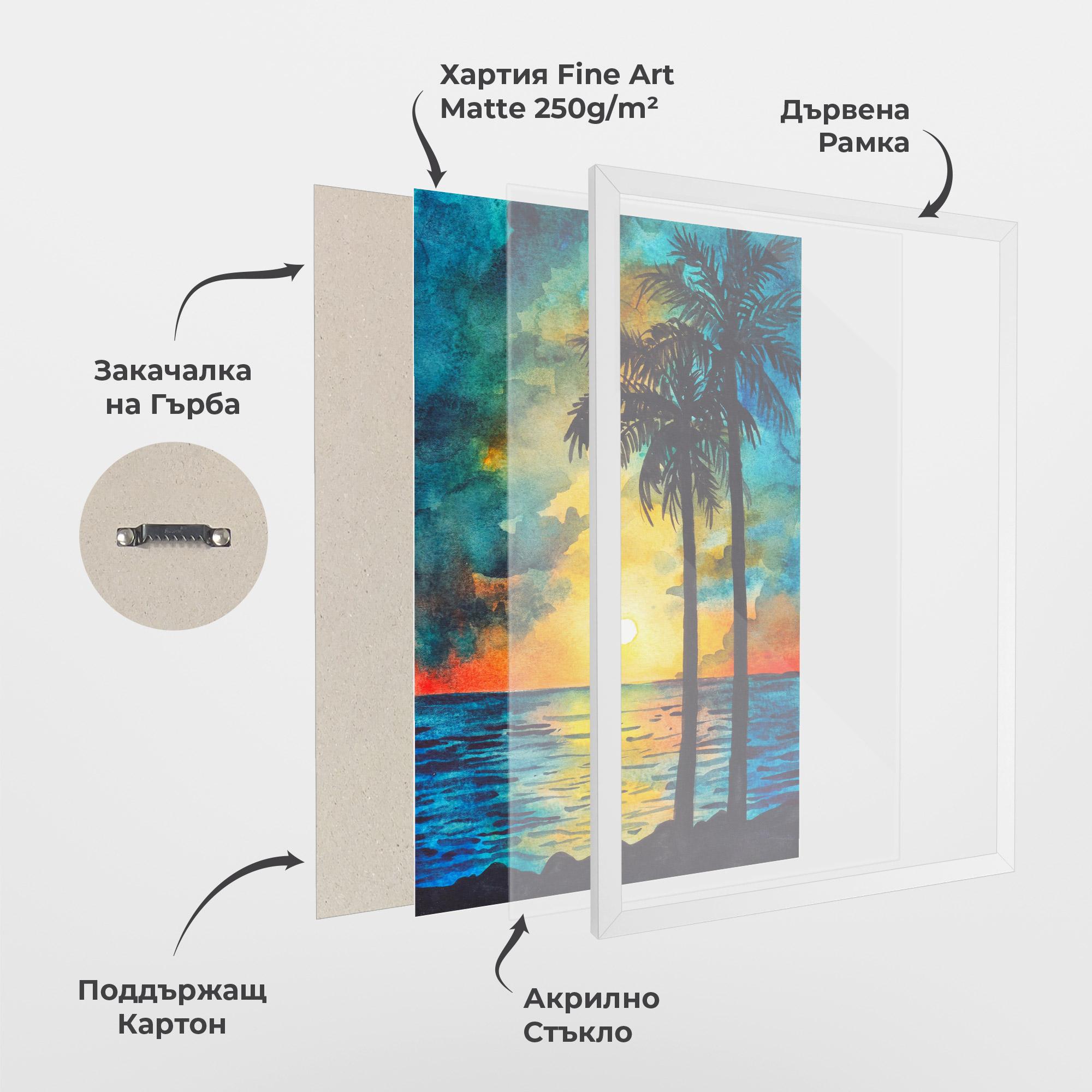 Рамкиран постер Sunset Landscape Watercolor mockup 1