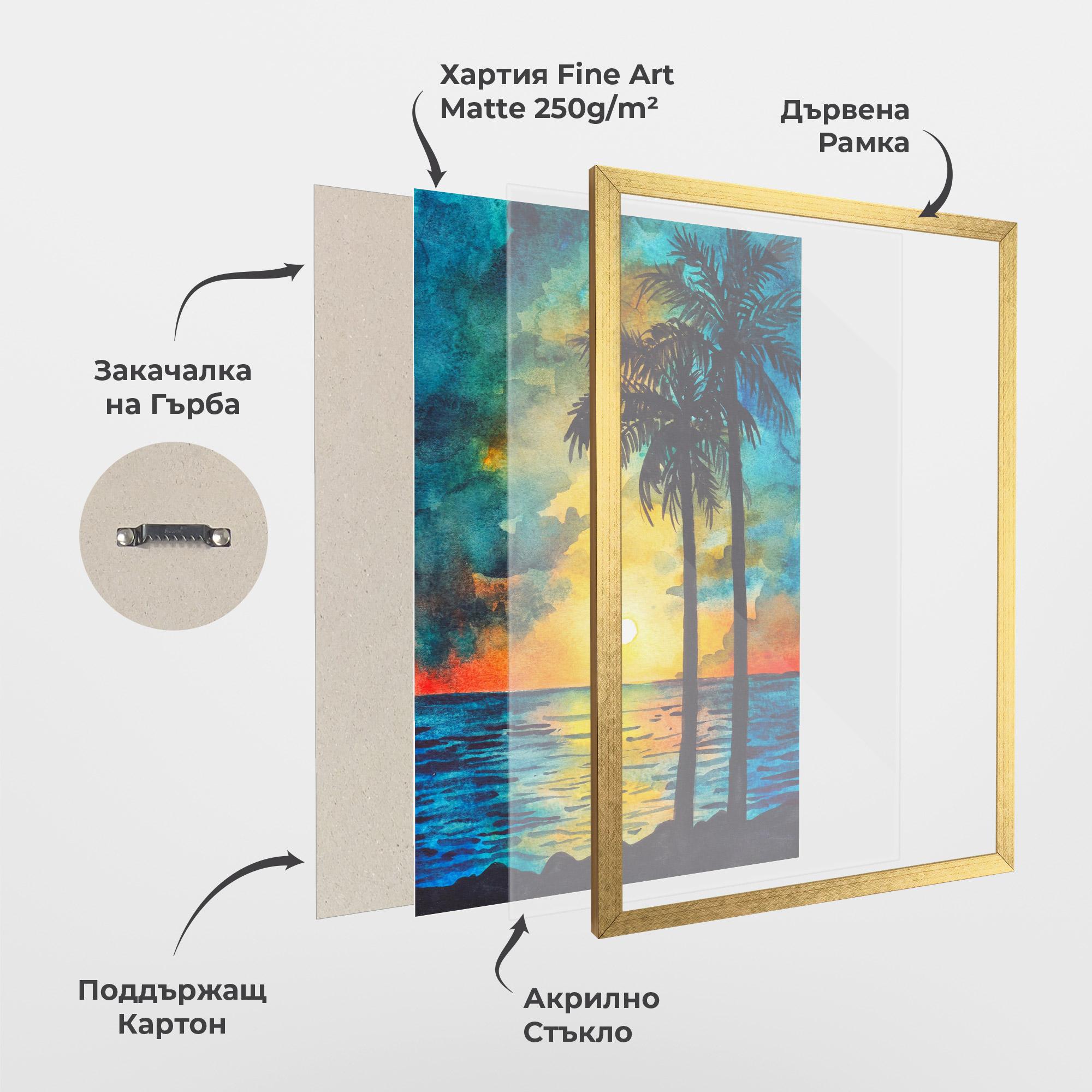 Рамкиран постер Sunset Landscape Watercolor mockup 1