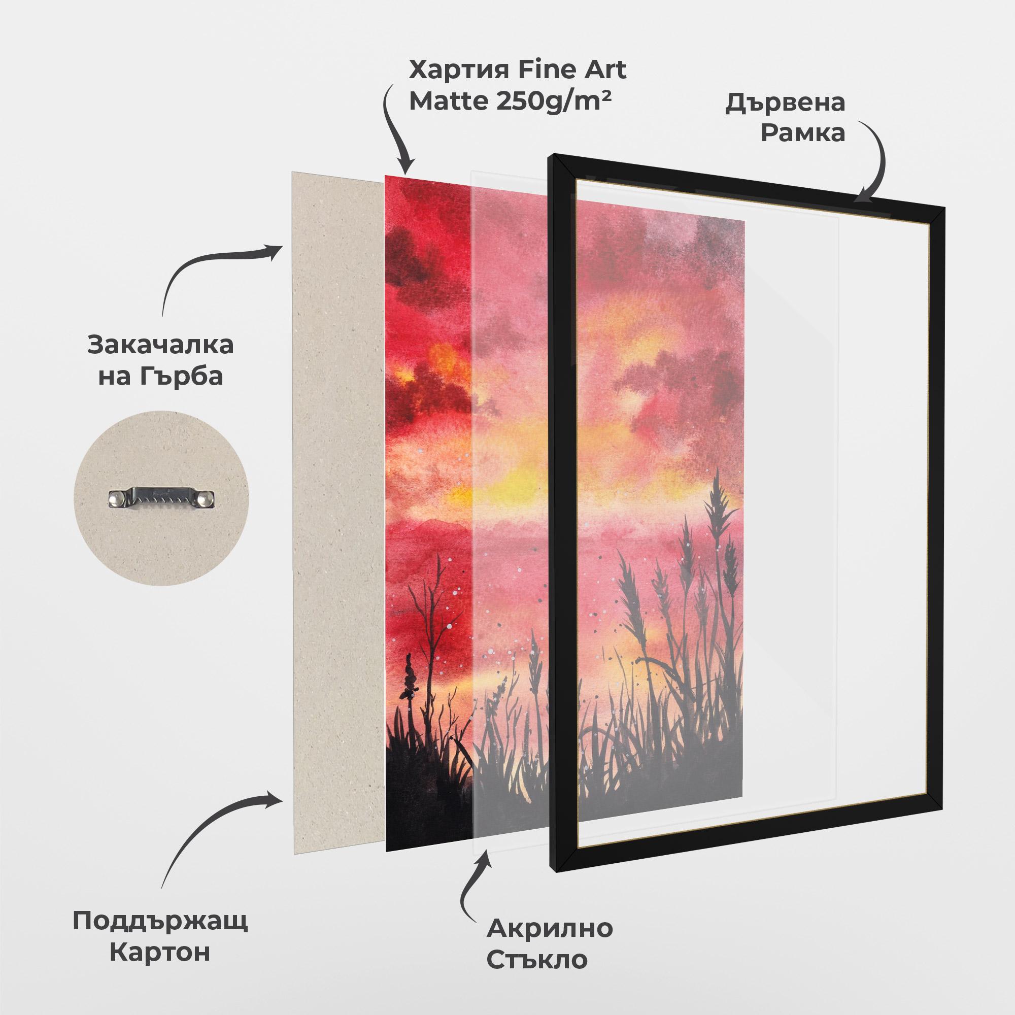 Рамкиран постер Watercolor Pink Sunset Painting mockup 1