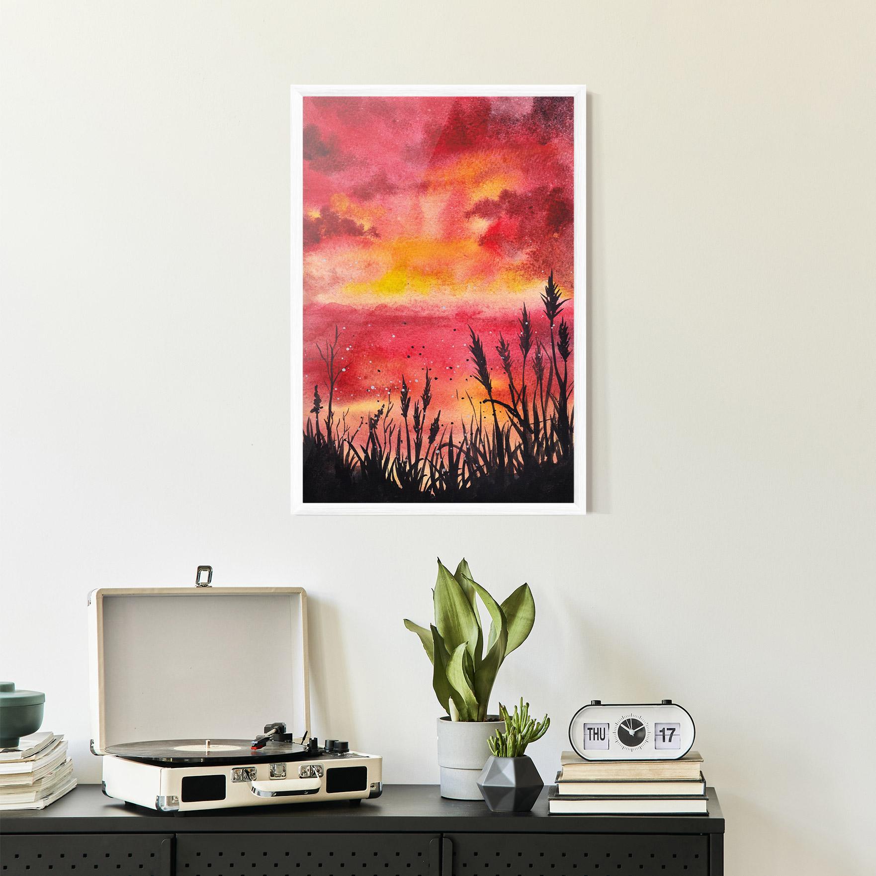 Рамкиран постер Watercolor Pink Sunset Painting mockup 2