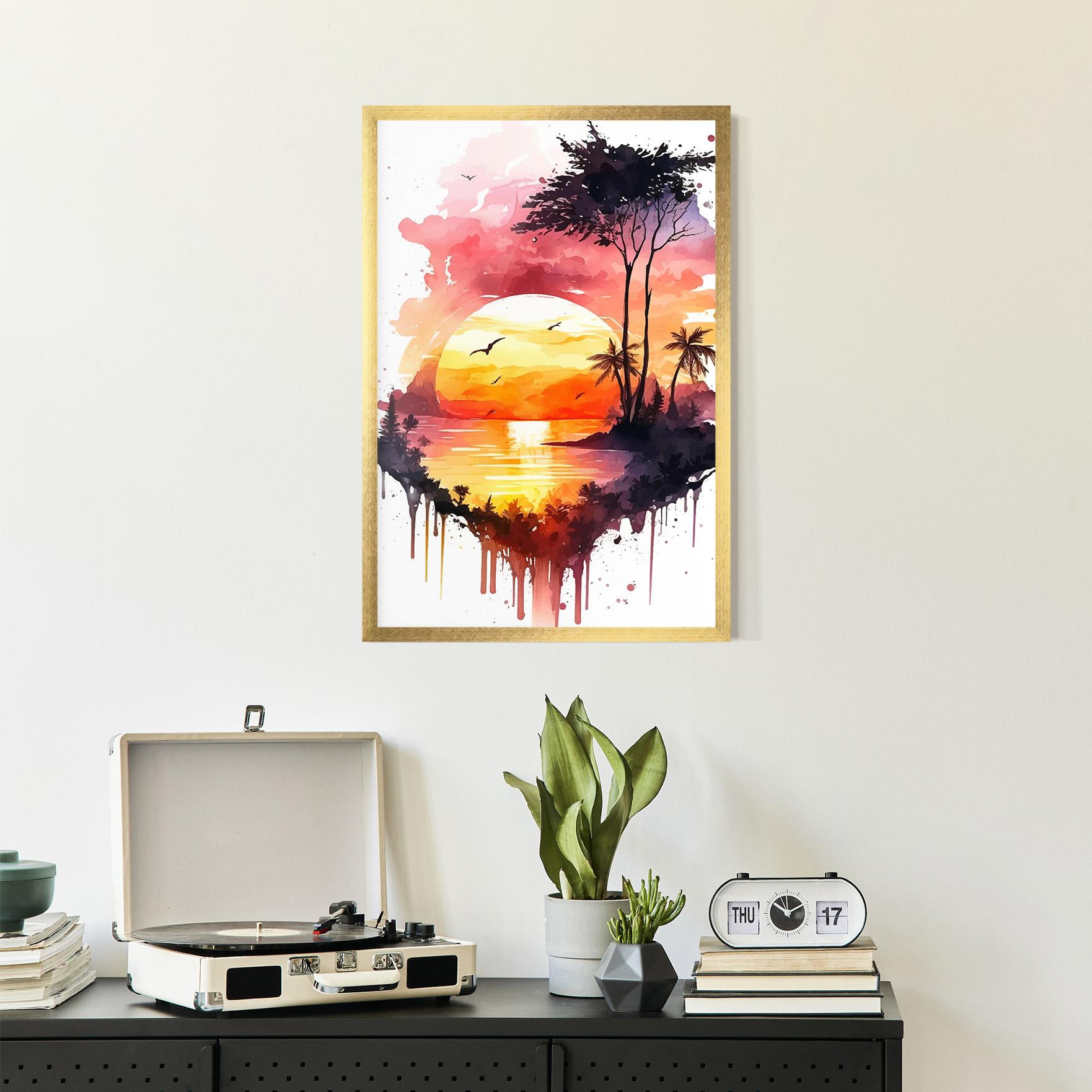 Рамкиран постер Purple Sunset Art mockup 2