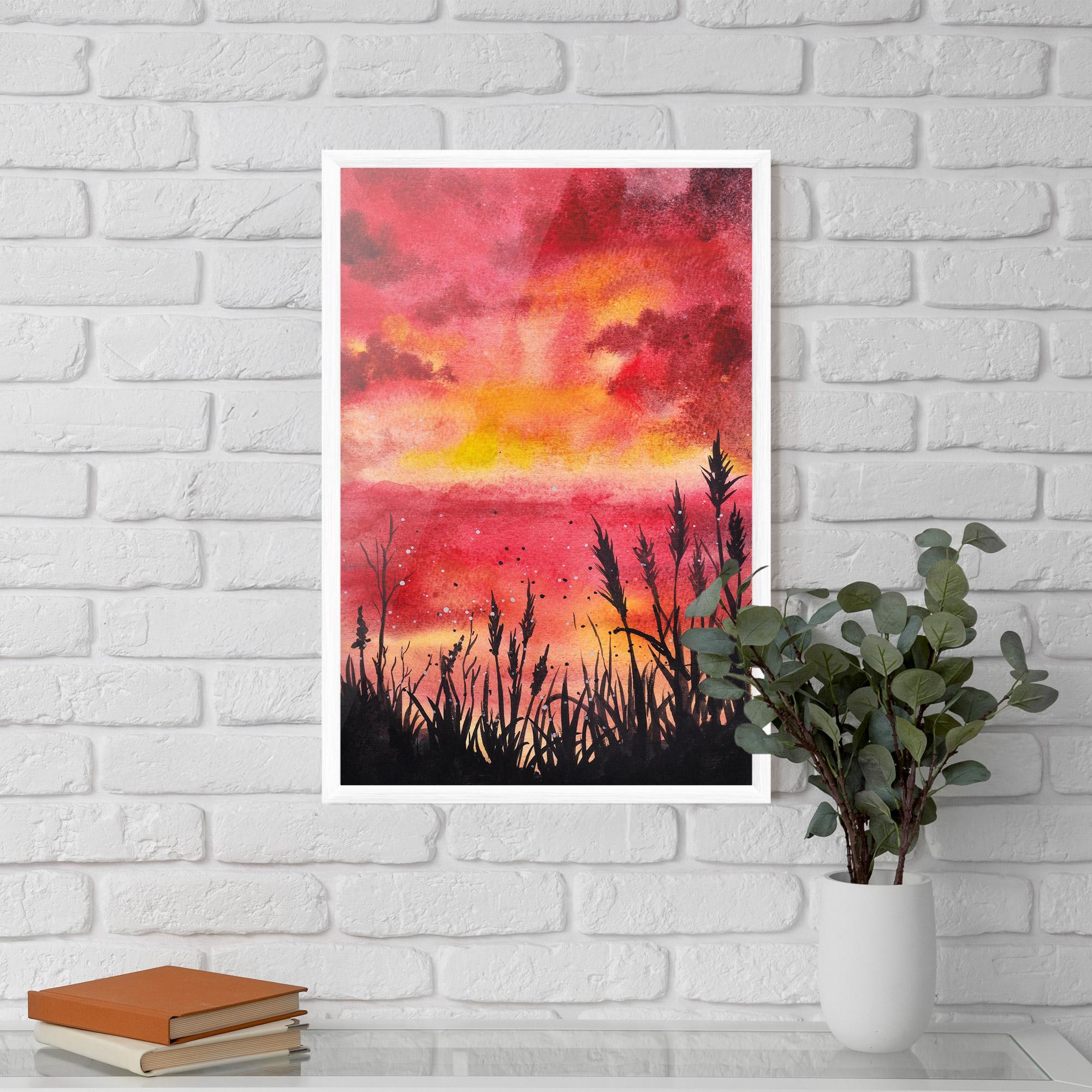 Рамкиран постер Watercolor Pink Sunset Painting mockup 5