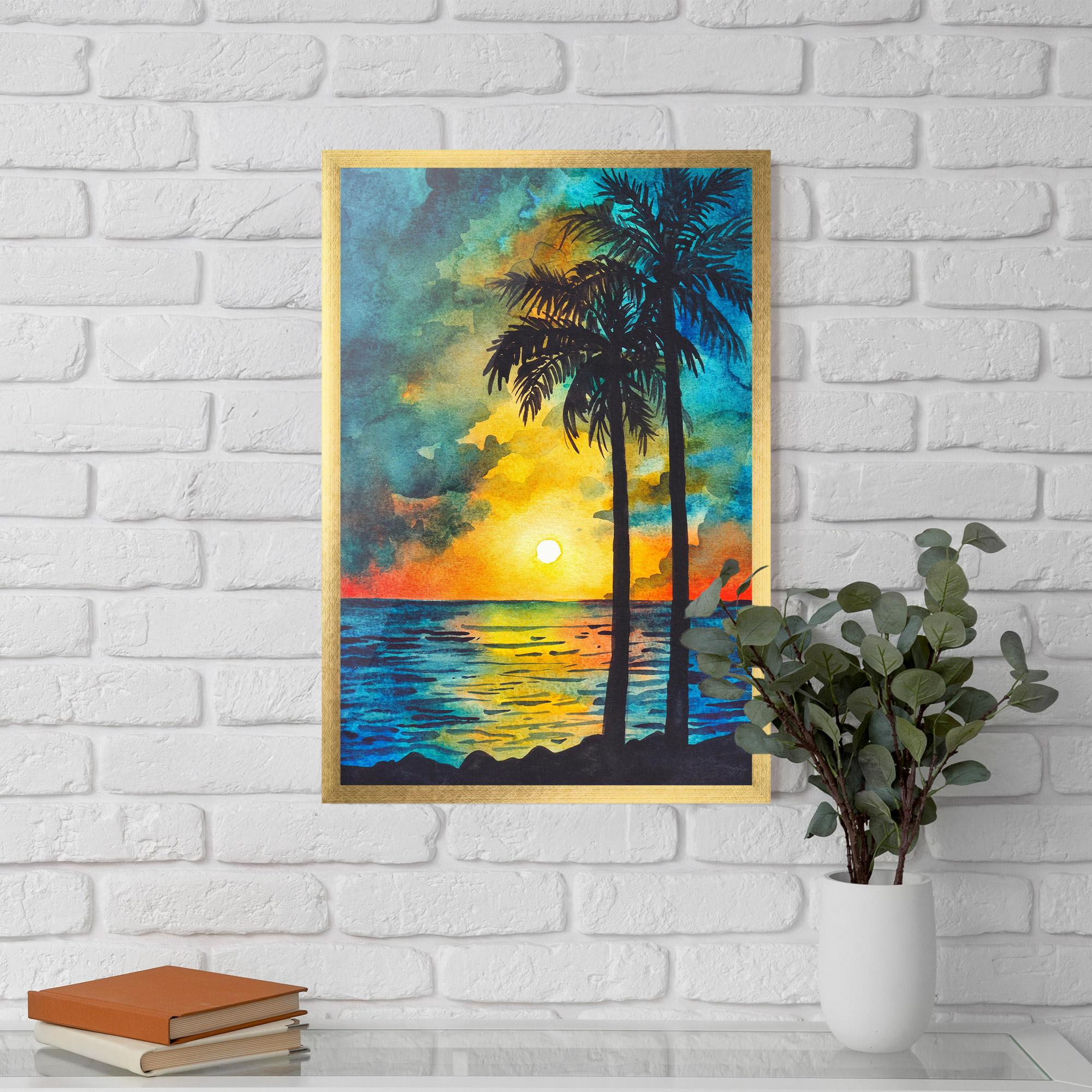 Рамкиран постер Sunset Landscape Watercolor mockup 5
