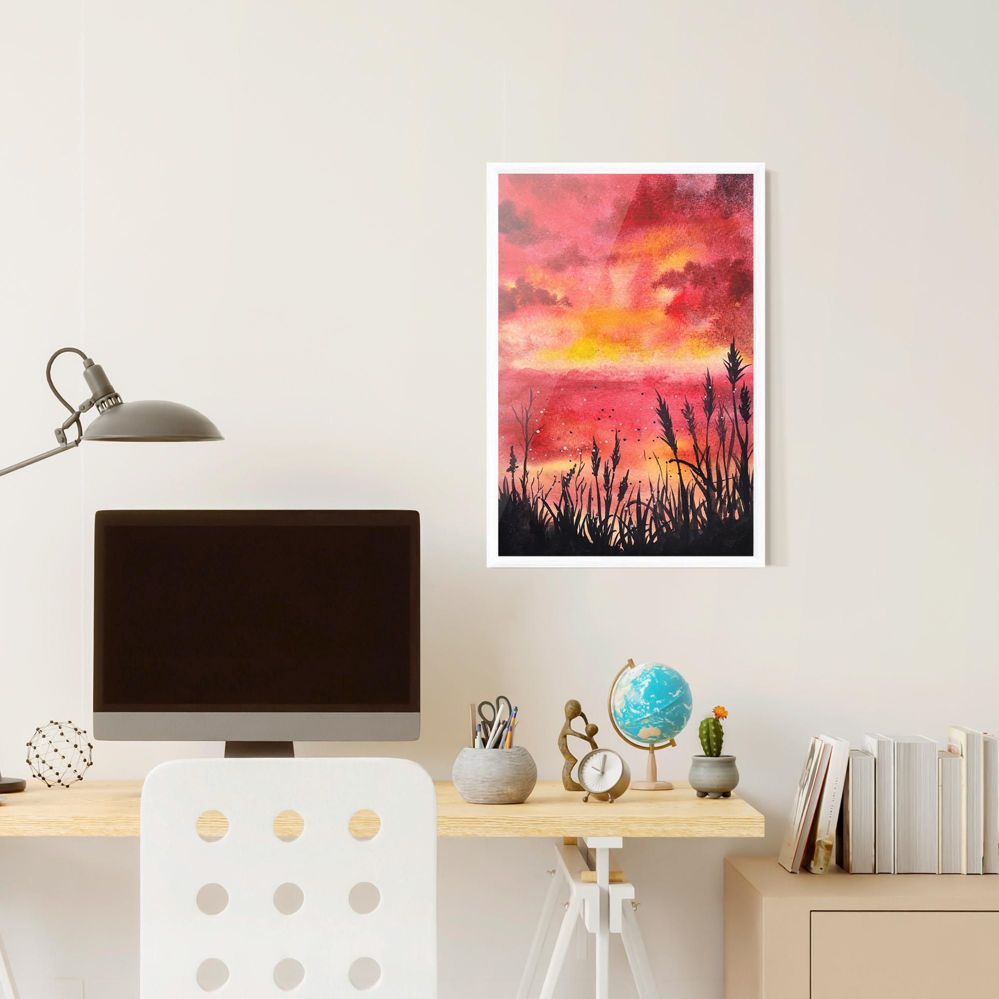 Рамкиран постер Watercolor Pink Sunset Painting mockup 6