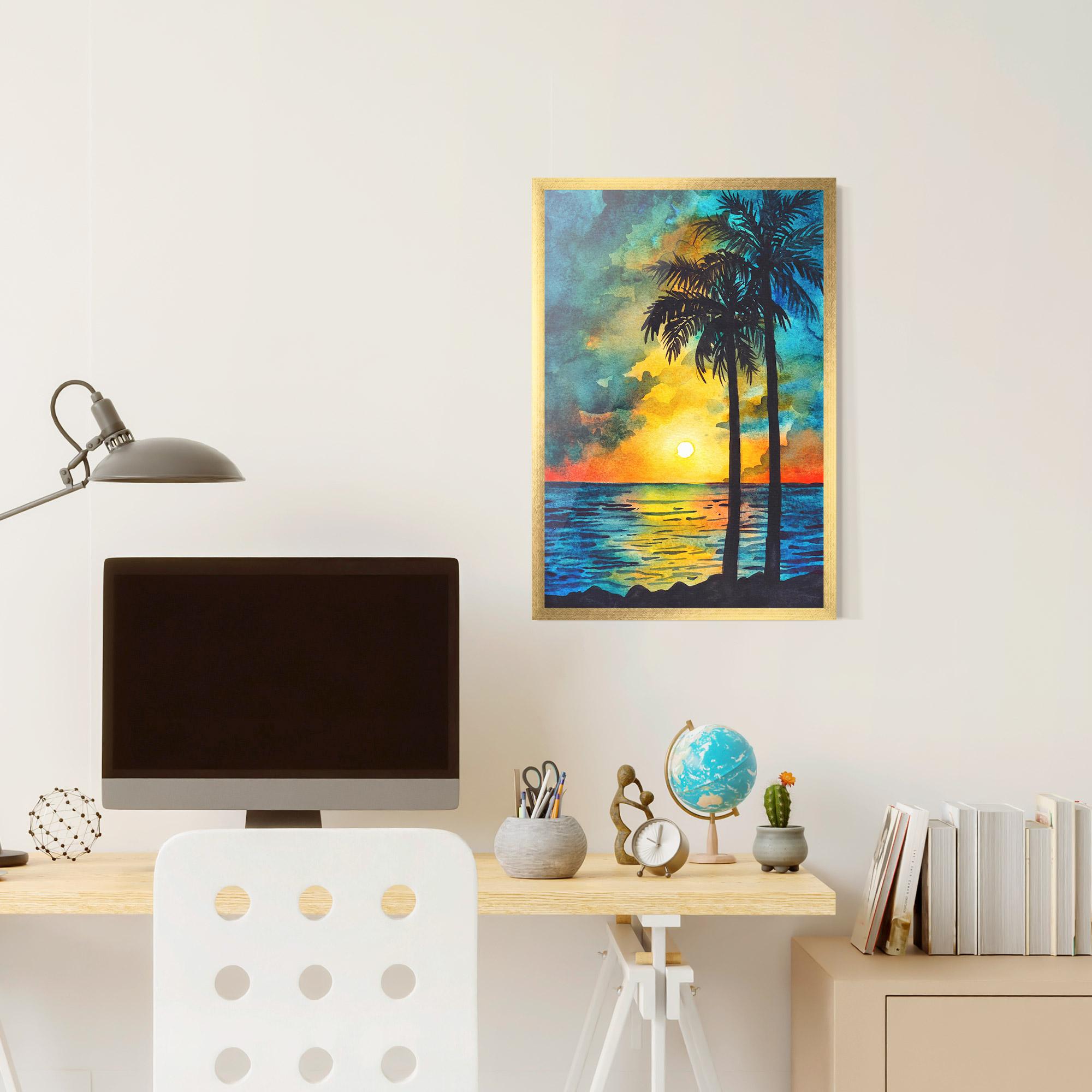 Рамкиран постер Sunset Landscape Watercolor mockup 6