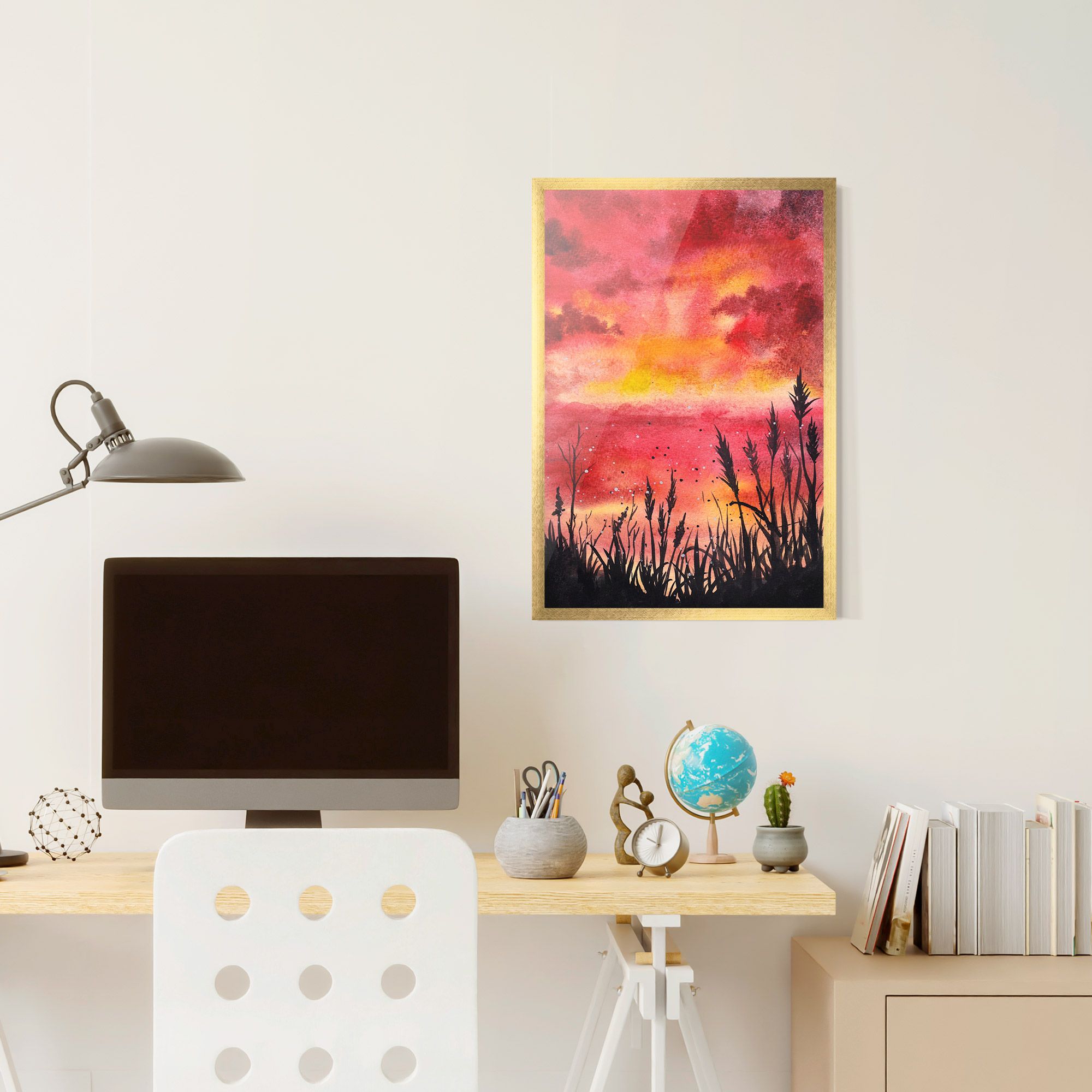 Watercolor Pink Sunset Painting mockup 6