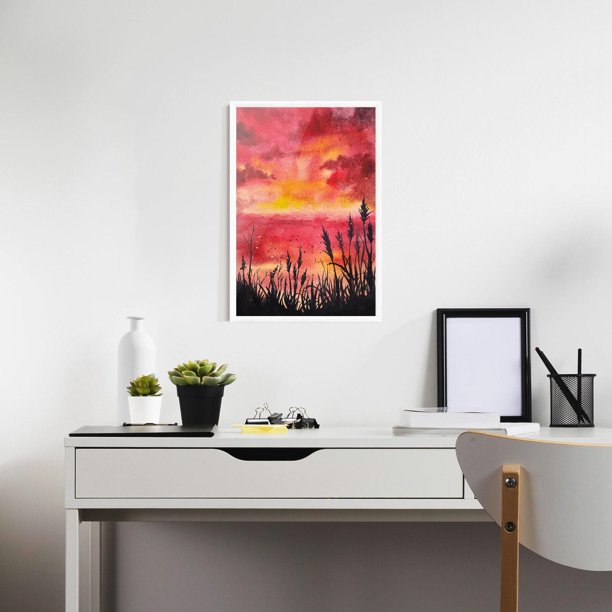 Рамкиран постер Watercolor Pink Sunset Painting mockup 7