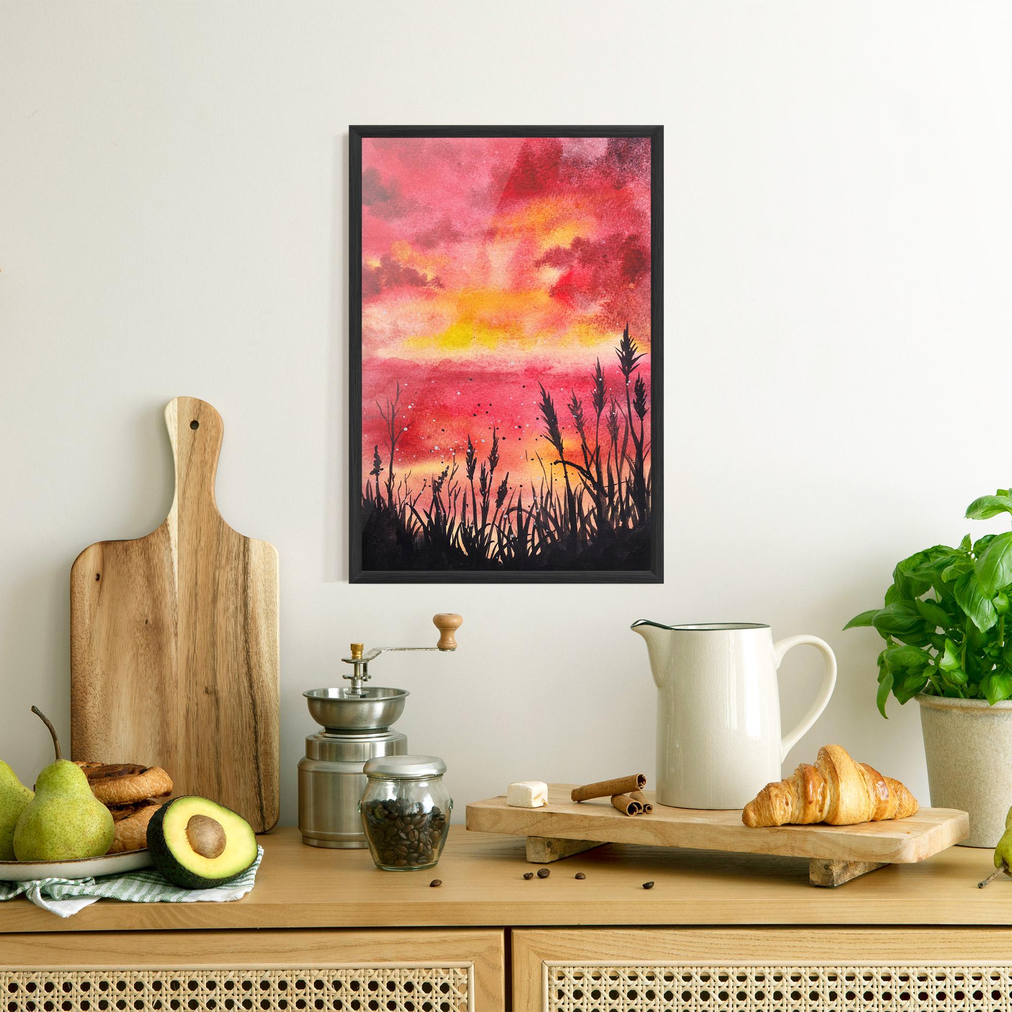 Рамкиран постер Watercolor Pink Sunset Painting mockup 8
