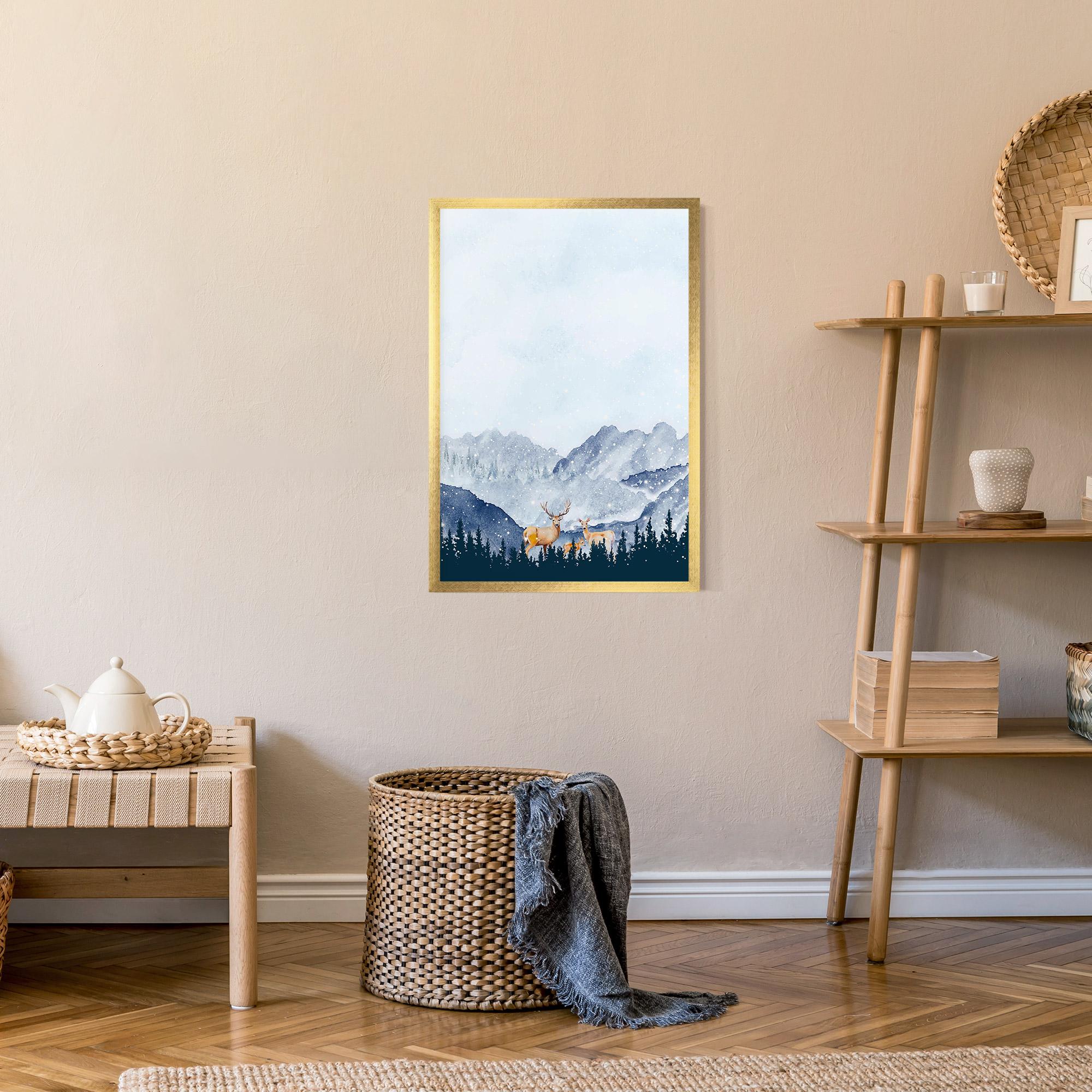 Рамкиран постер Winter Deers mockup 9