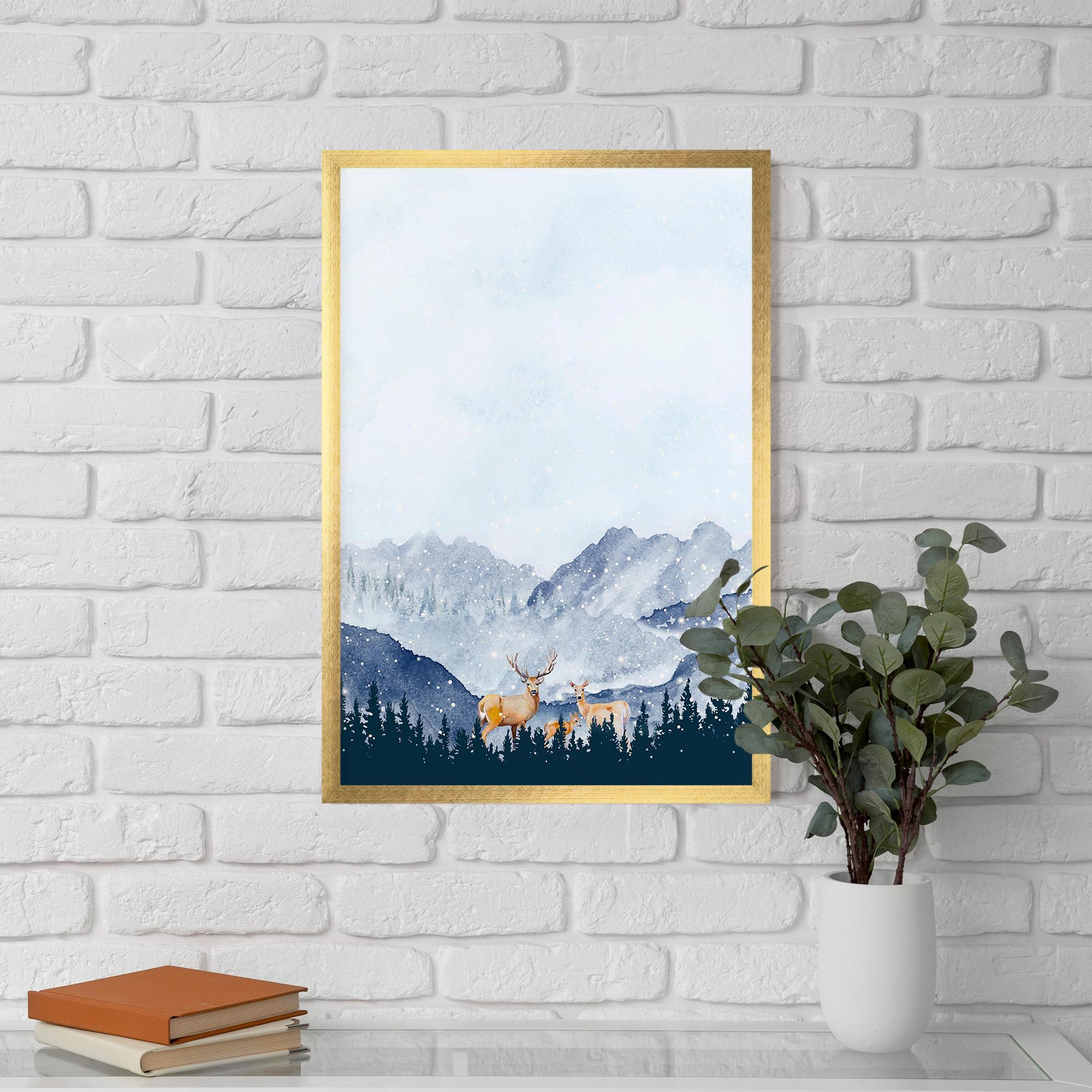 Рамкиран постер Winter Deers mockup 5