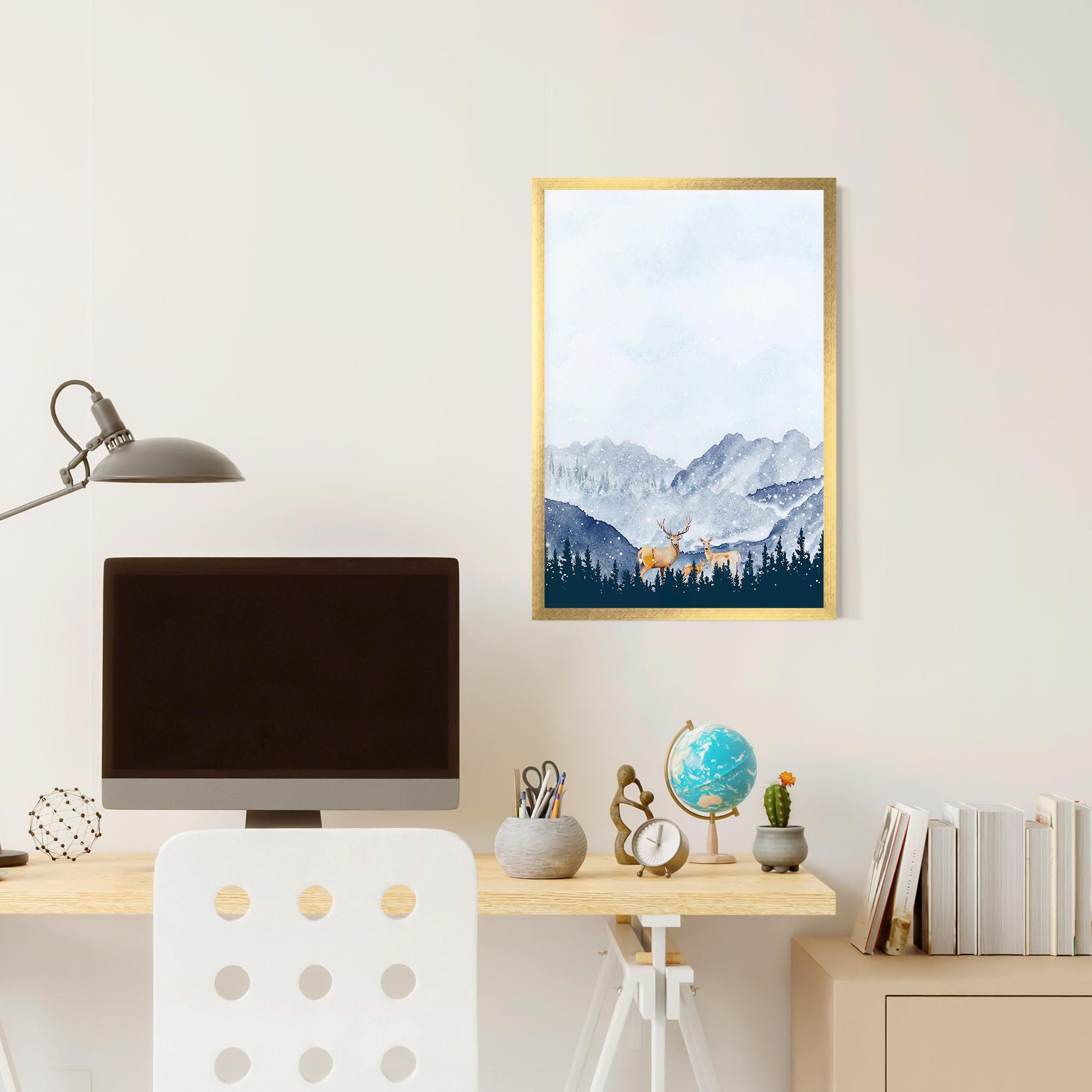 Рамкиран постер Winter Deers mockup 6