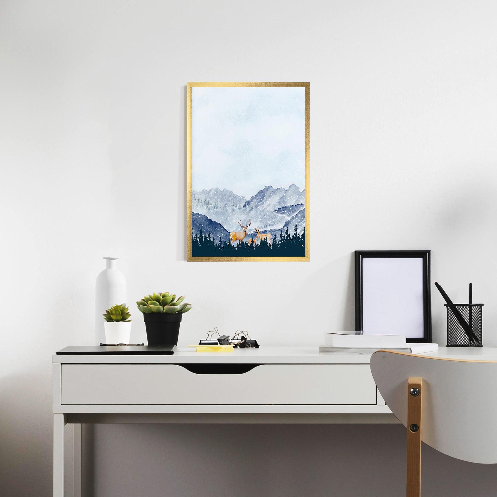 Рамкиран постер Winter Deers mockup 7